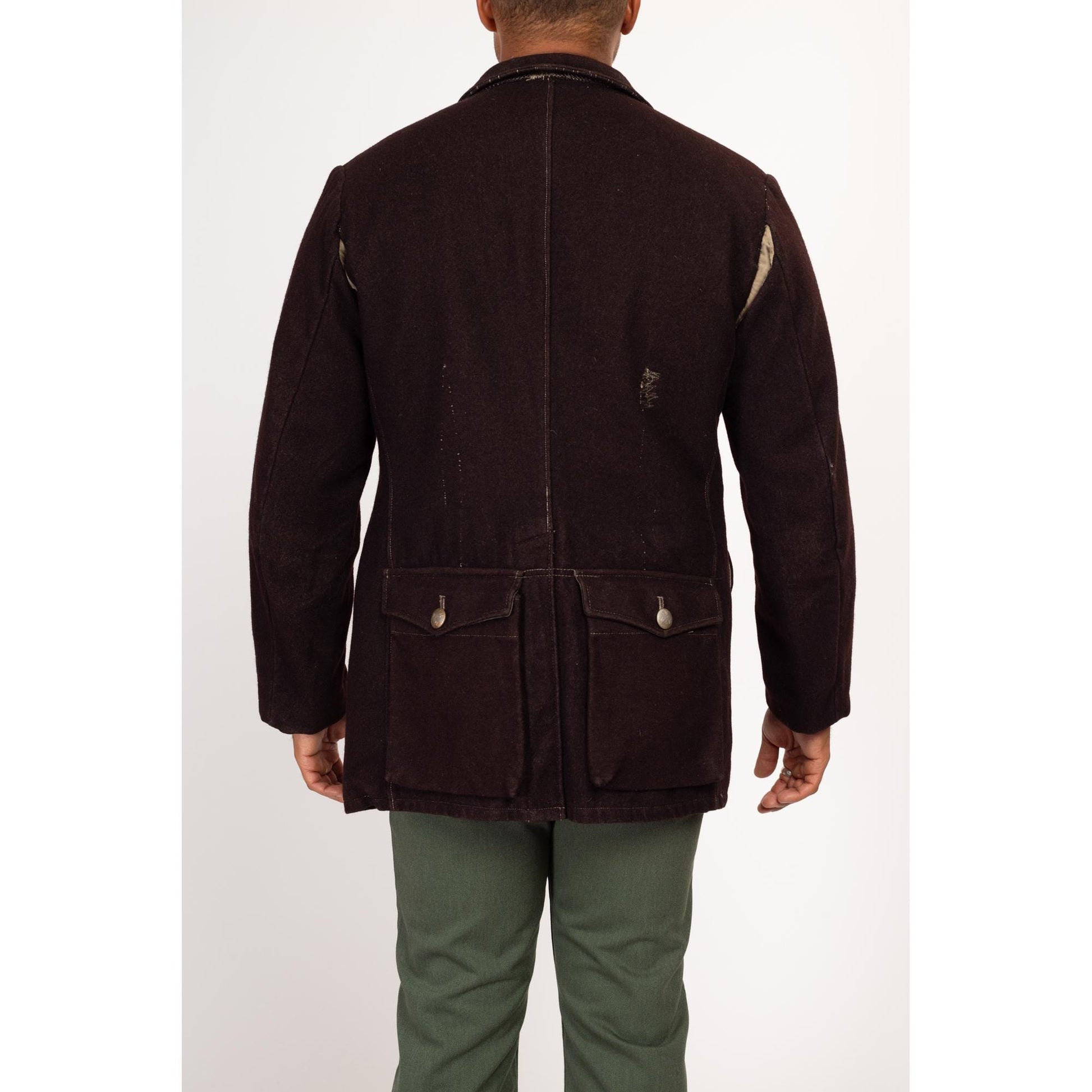 Medium 1940s WWII Swedish M39 Wool Army Jacket | Vintage 40s Sabo Stil Passform Stvrka Dark Brown Military Surplus Field Coat