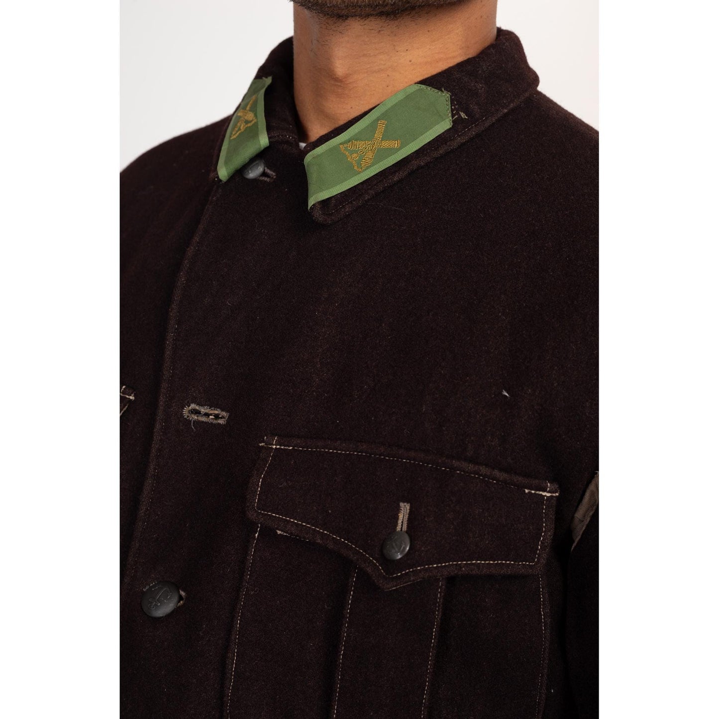 Medium 1940s WWII Swedish M39 Wool Army Jacket | Vintage 40s Sabo Stil Passform Stvrka Dark Brown Military Surplus Field Coat