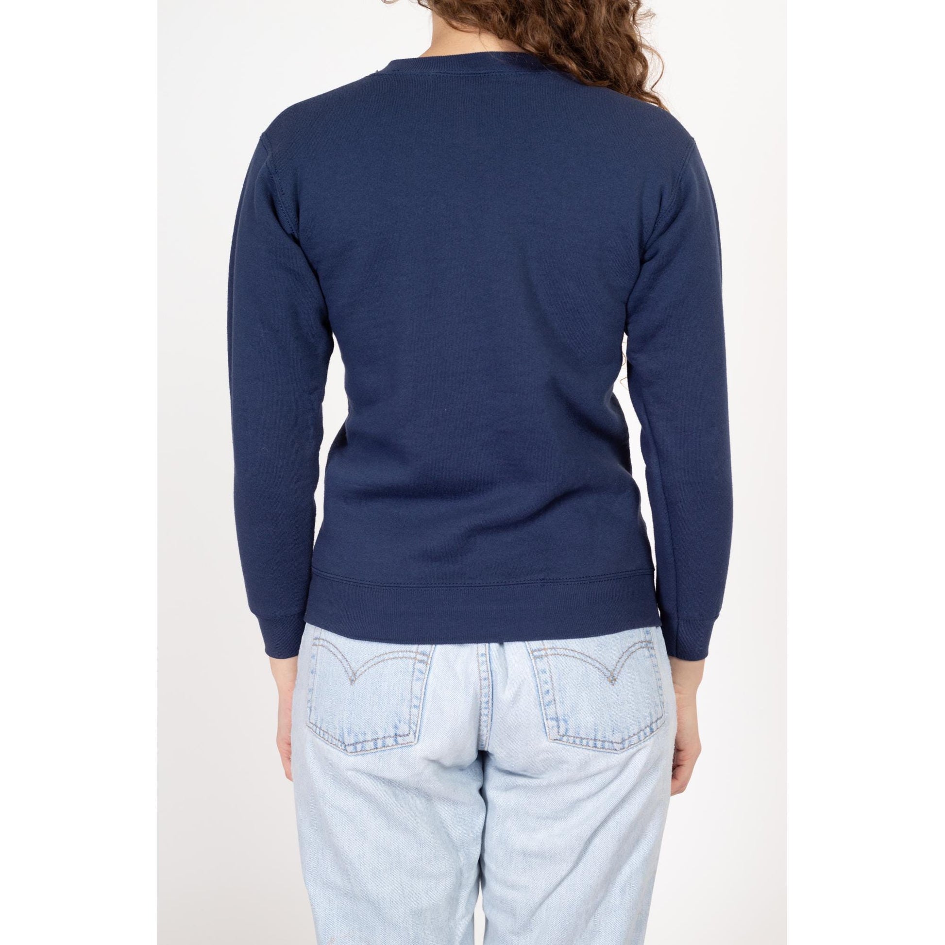 XS 90s Denver Broncos NFL Sweatshirt | Vintage Football Navy Blue Graphic Crewneck Pullover