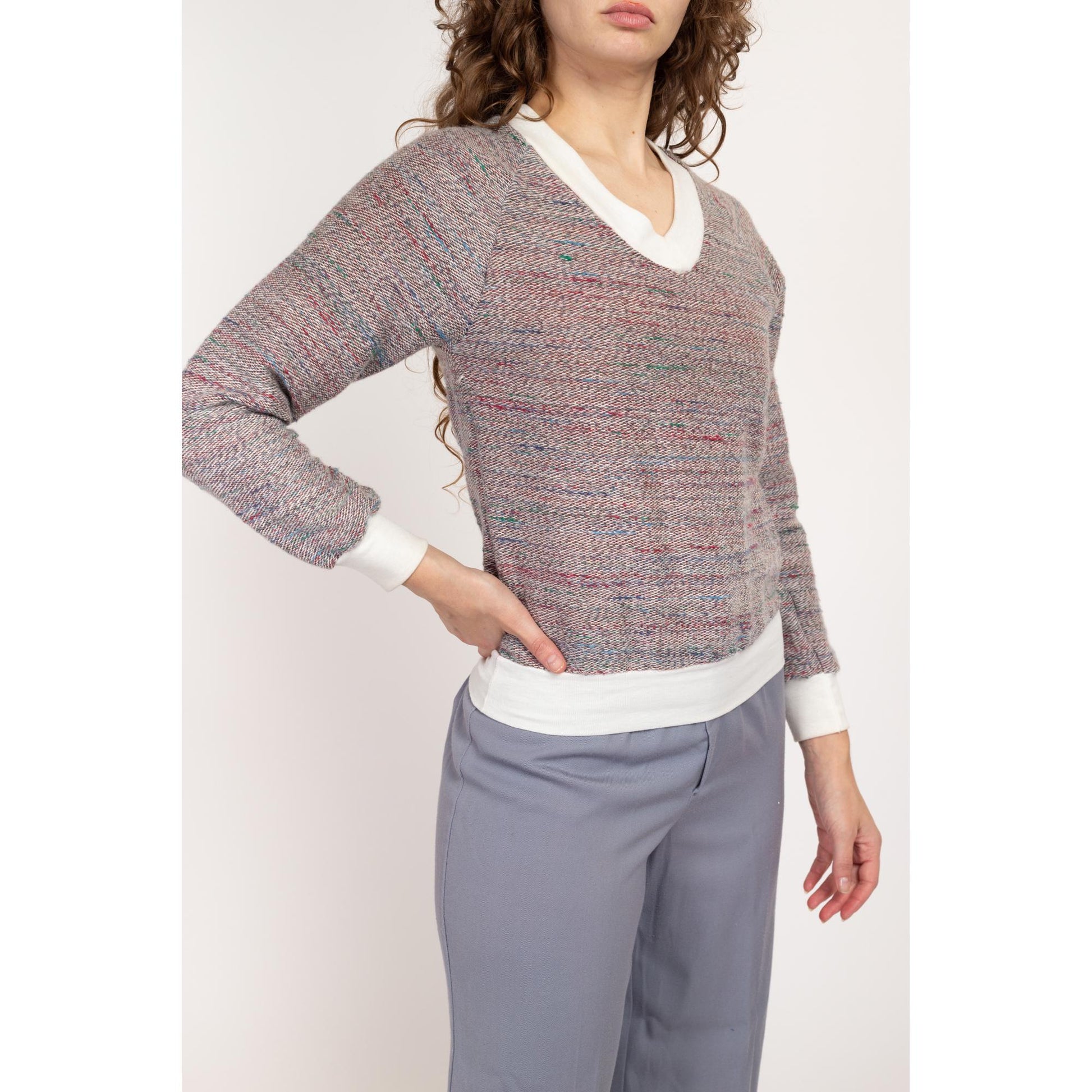 XS 80s Wrangler Space Dye Knit Sweater NWT | Vintage Long Sleeve V Neck Pullover Sweatshirt Top