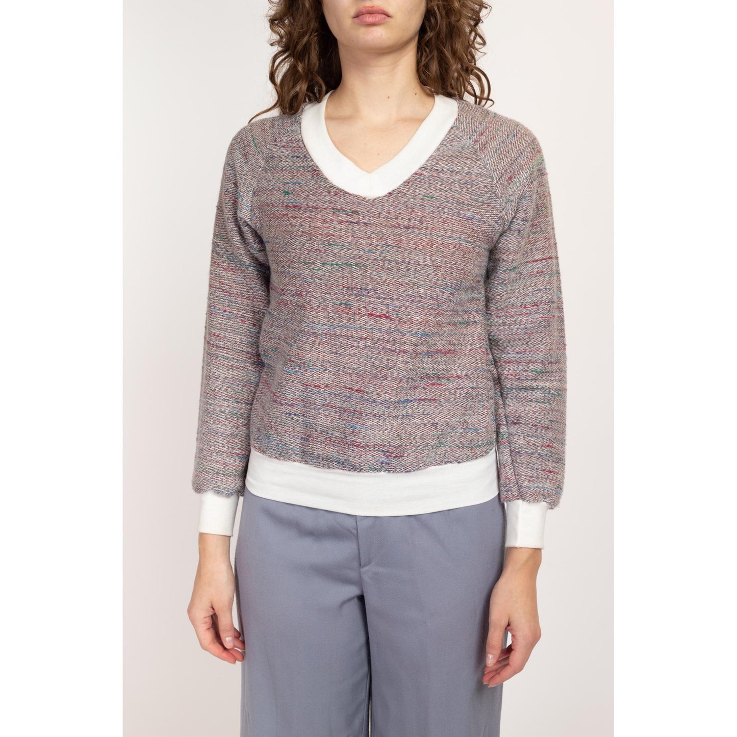 XS 80s Wrangler Space Dye Knit Sweater NWT | Vintage Long Sleeve V Neck Pullover Sweatshirt Top