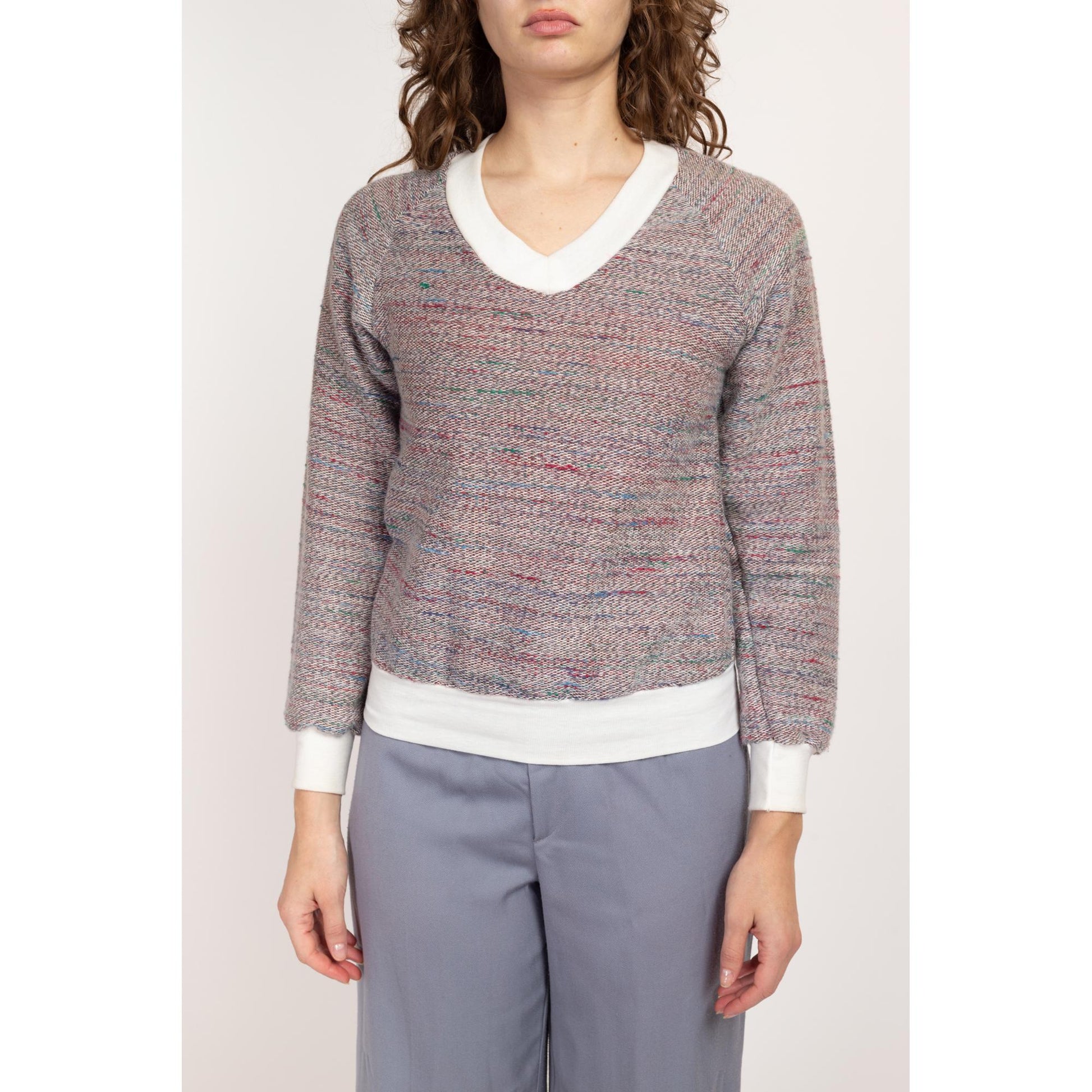 XS 80s Wrangler Space Dye Knit Sweater NWT | Vintage Long Sleeve V Neck Pullover Sweatshirt Top