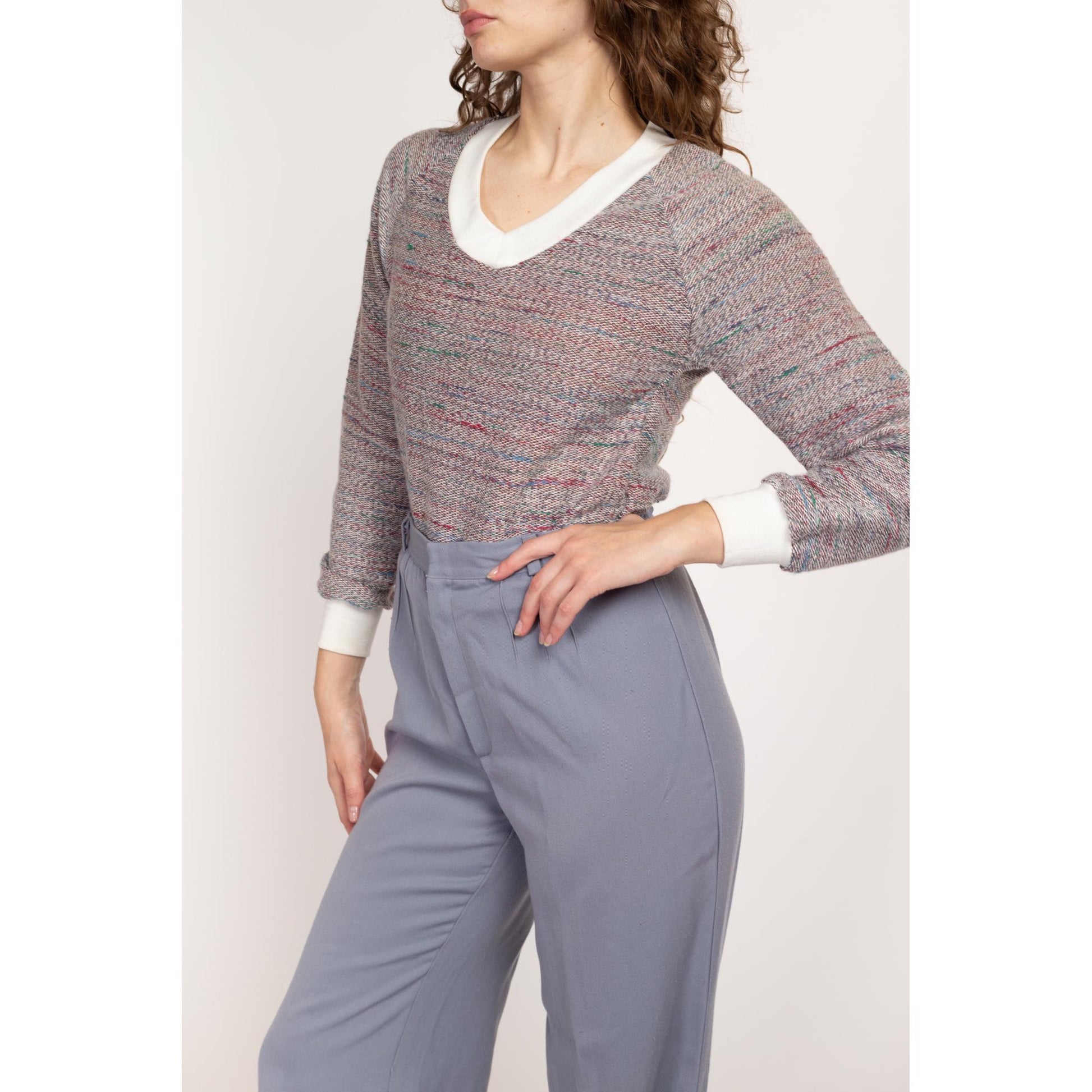 XS 80s Wrangler Space Dye Knit Sweater NWT | Vintage Long Sleeve V Neck Pullover Sweatshirt Top