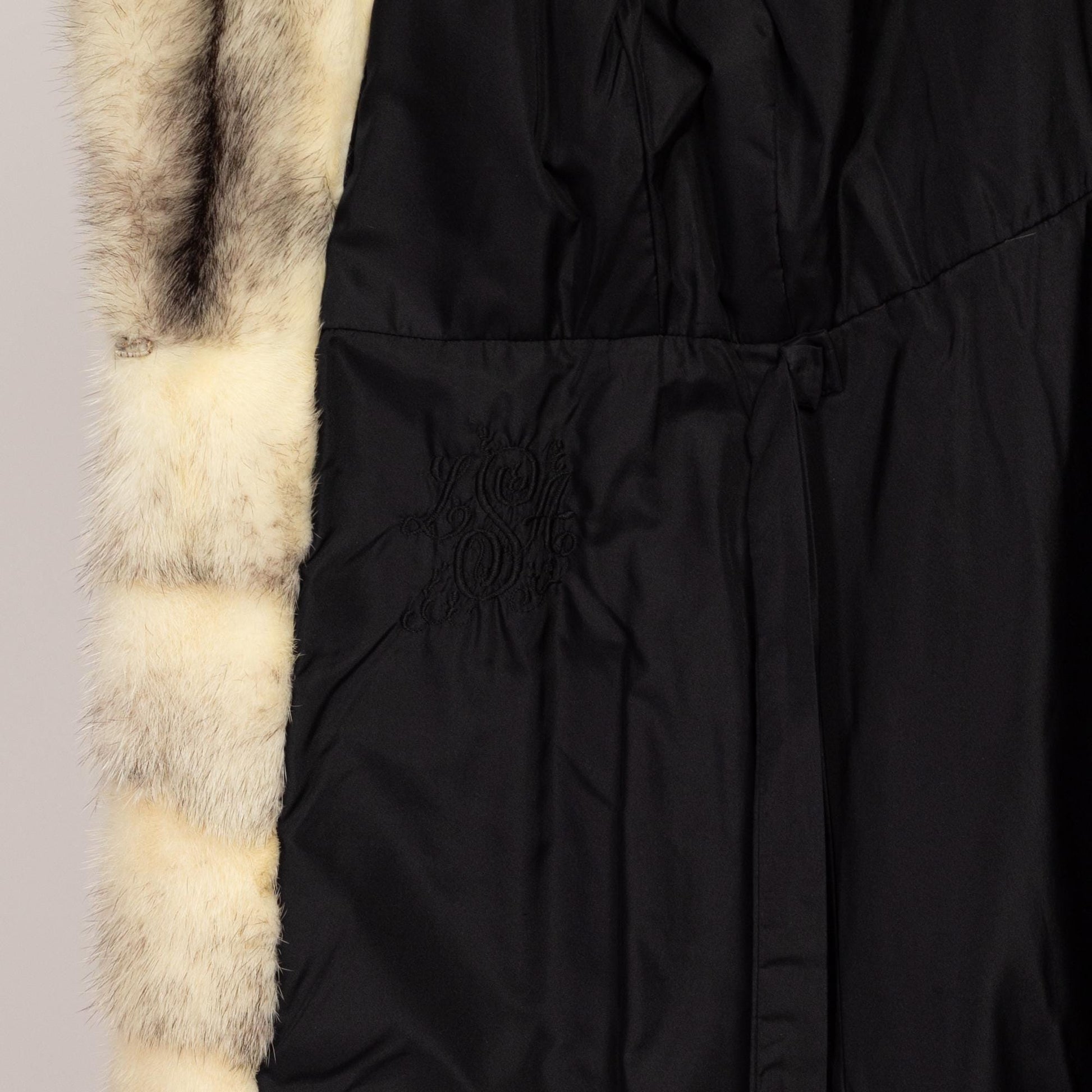XS 60s 70s Galanos Designer Black & White Mink Fur Coat | Vintage Formal Persian Lamb Trim Princess Coat