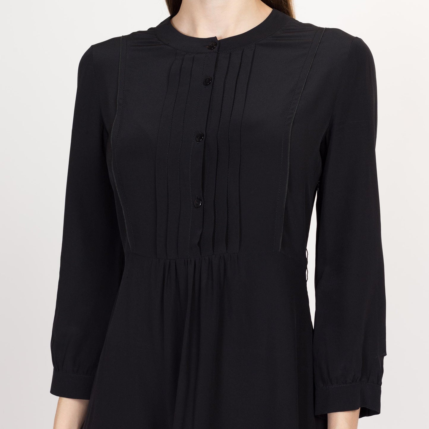 Small Y2K Miu Miu Black Silk Gothic Mini Dress | Vintage Designer 3/4 Sleeve Ruffle Party Dress
