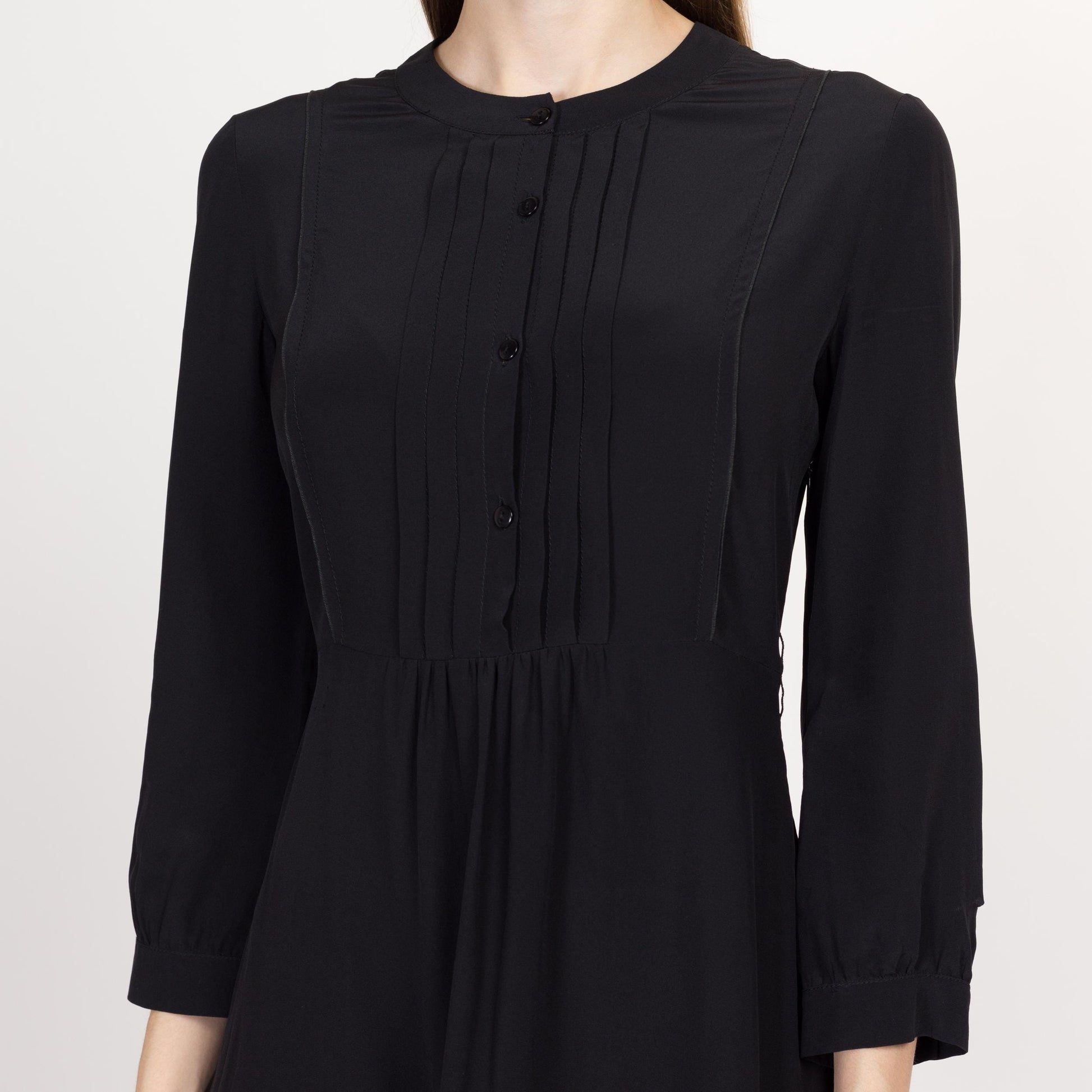Small Y2K Miu Miu Black Silk Gothic Mini Dress | Vintage Designer 3/4 Sleeve Ruffle Party Dress
