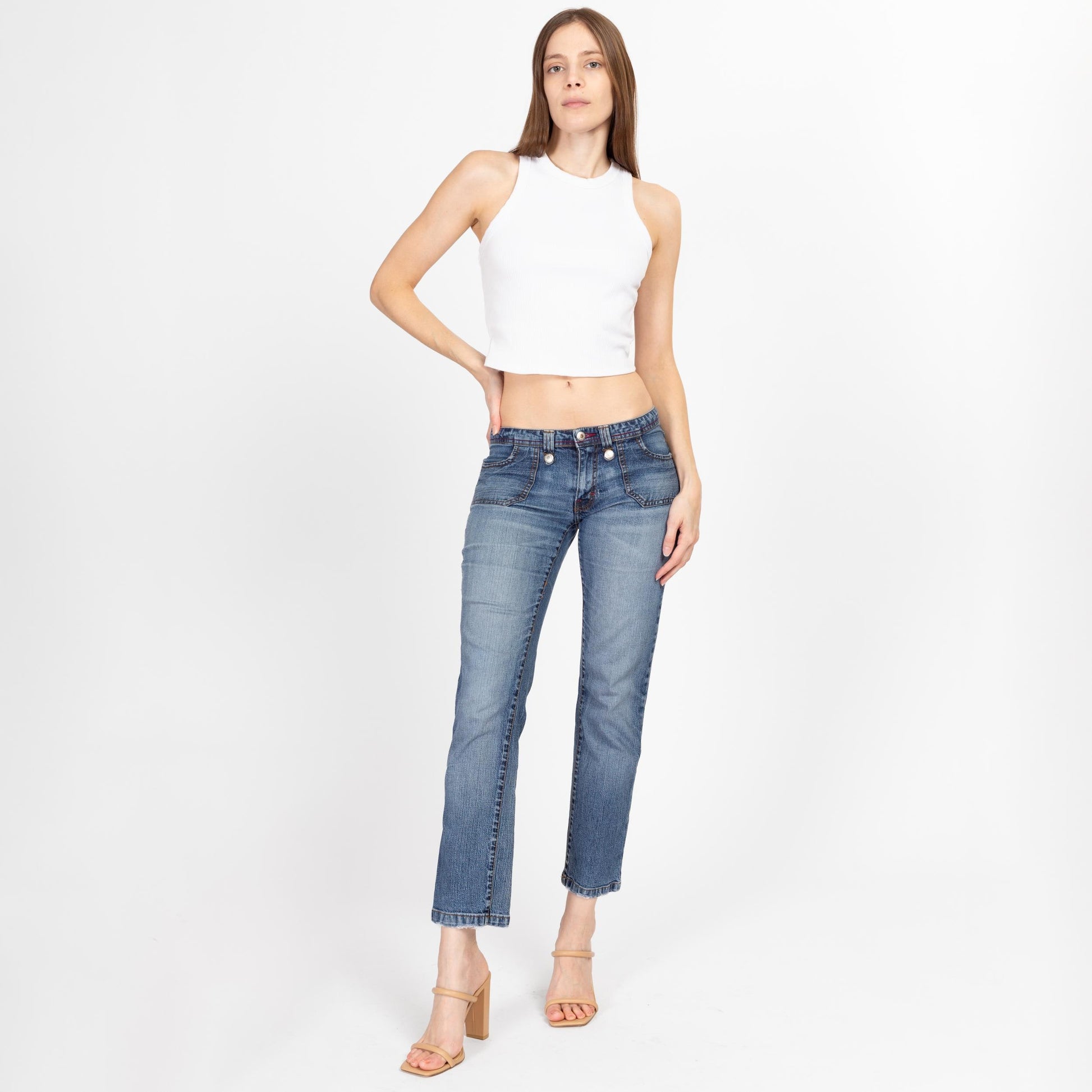 XS Y2K Low Rise Cargo Skinny Jeans | Vintage 2000s Stretch Denim Ankle Length Jeans