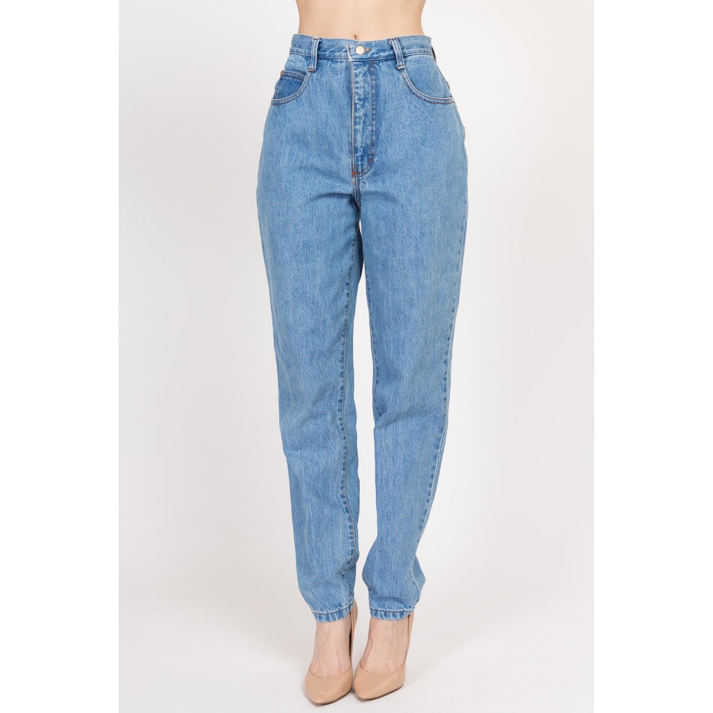 Small 80s Gitano High Waisted Mom Jeans 26" | Vintage Curvy Fit Light Wash Long Inseam Denim