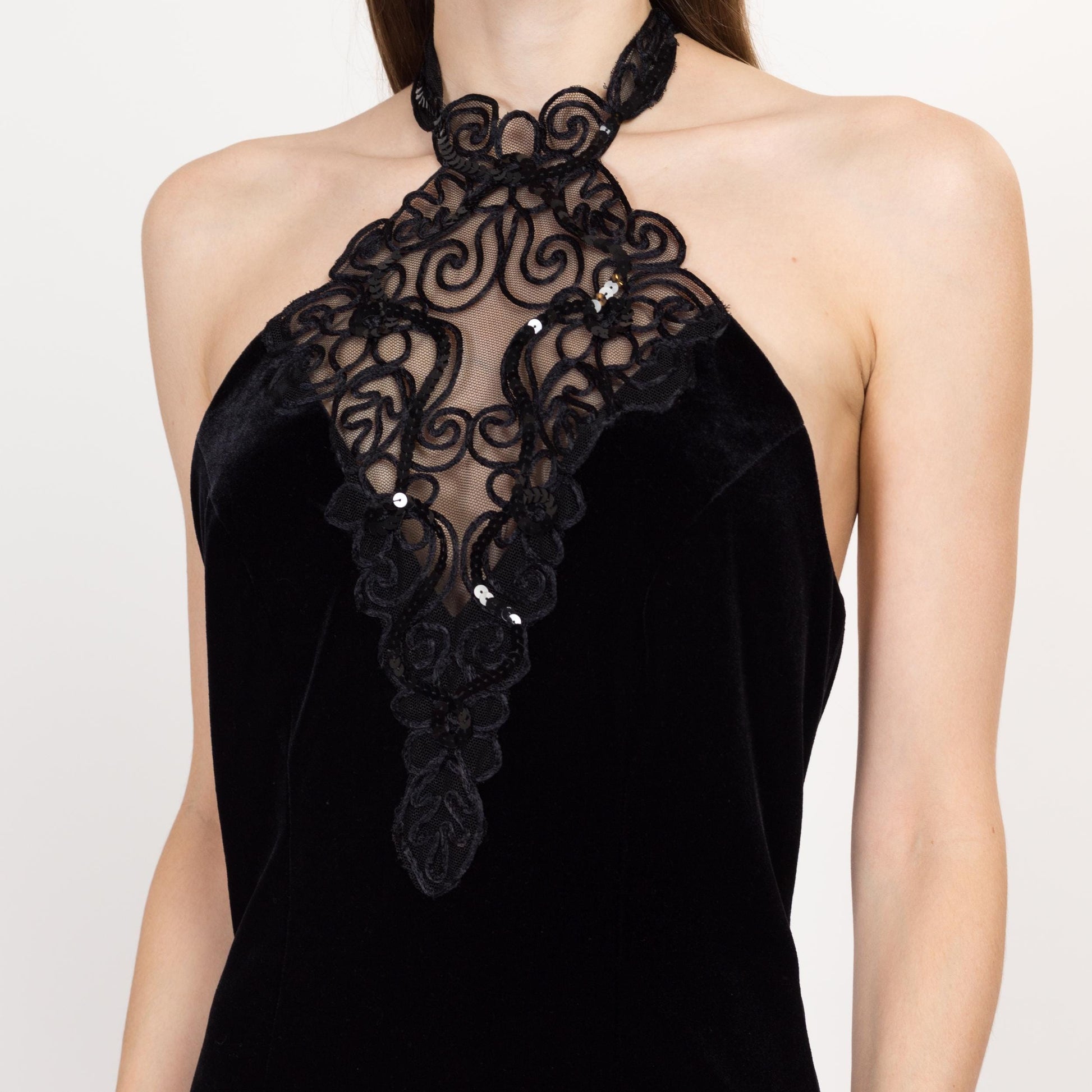 Small 80s Black Velvet Lace Choker Party Dress Small 80s Black Velvet Lace Choker Party Dress