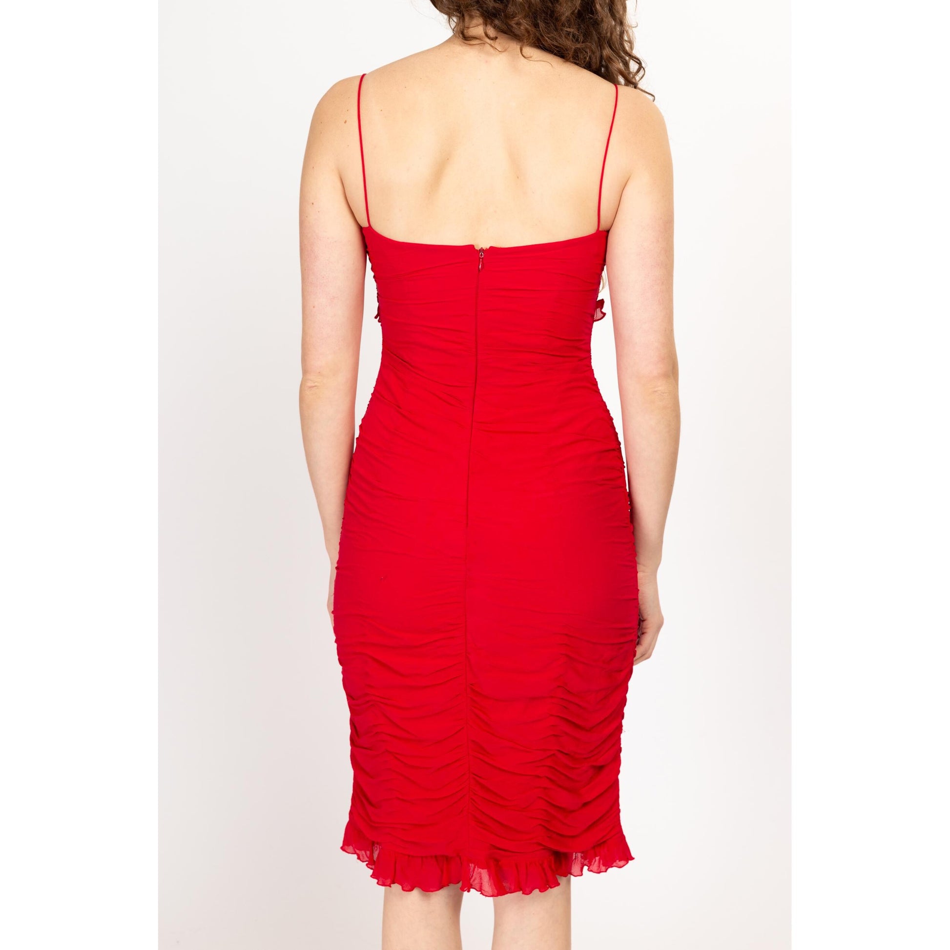 Small 90s Cache Red Silk Ruched Party Dress Small 90s Cache Red Silk Ruched Party Dress