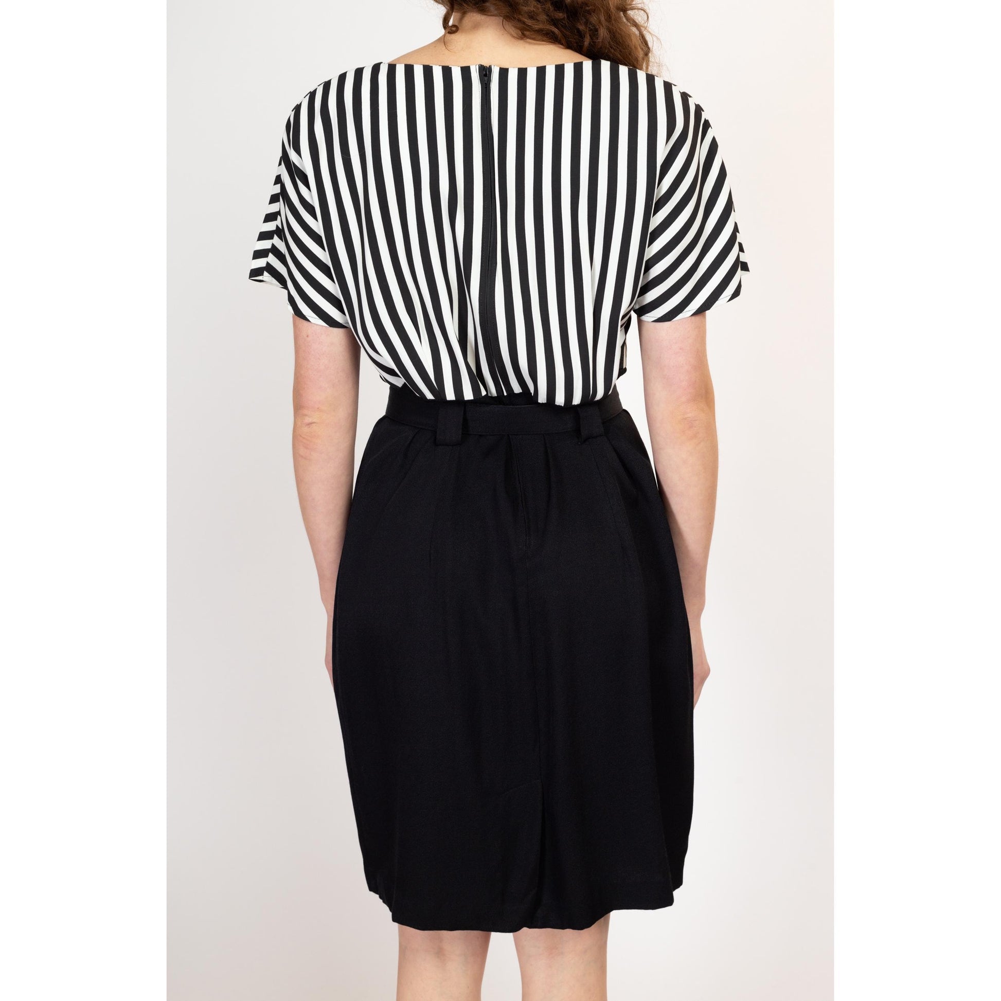 Large 80s Black & White Striped Belted Mini Dress Large 80s Black & White Striped Belted Mini Dress