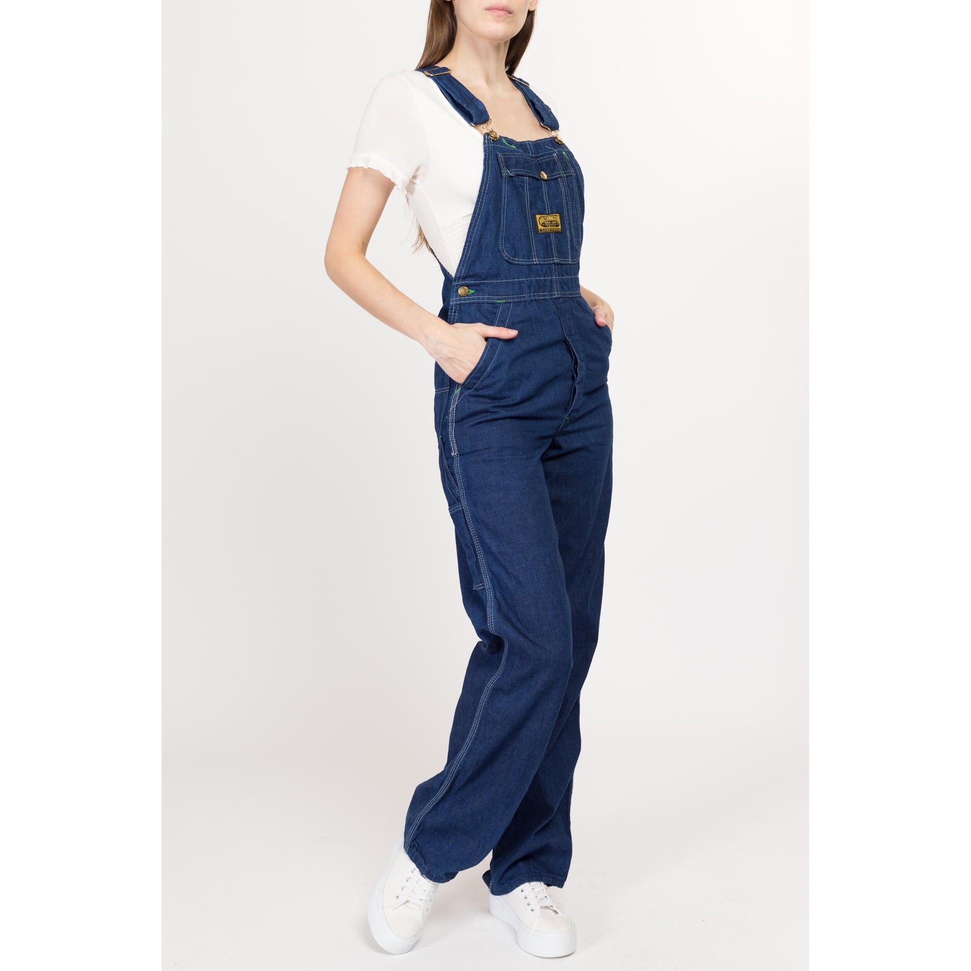 XS 60s 70s Washington Dee Cee Dark Wash Denim Overalls | Vintage Cotton Bib Overall Pants Retro Dungarees