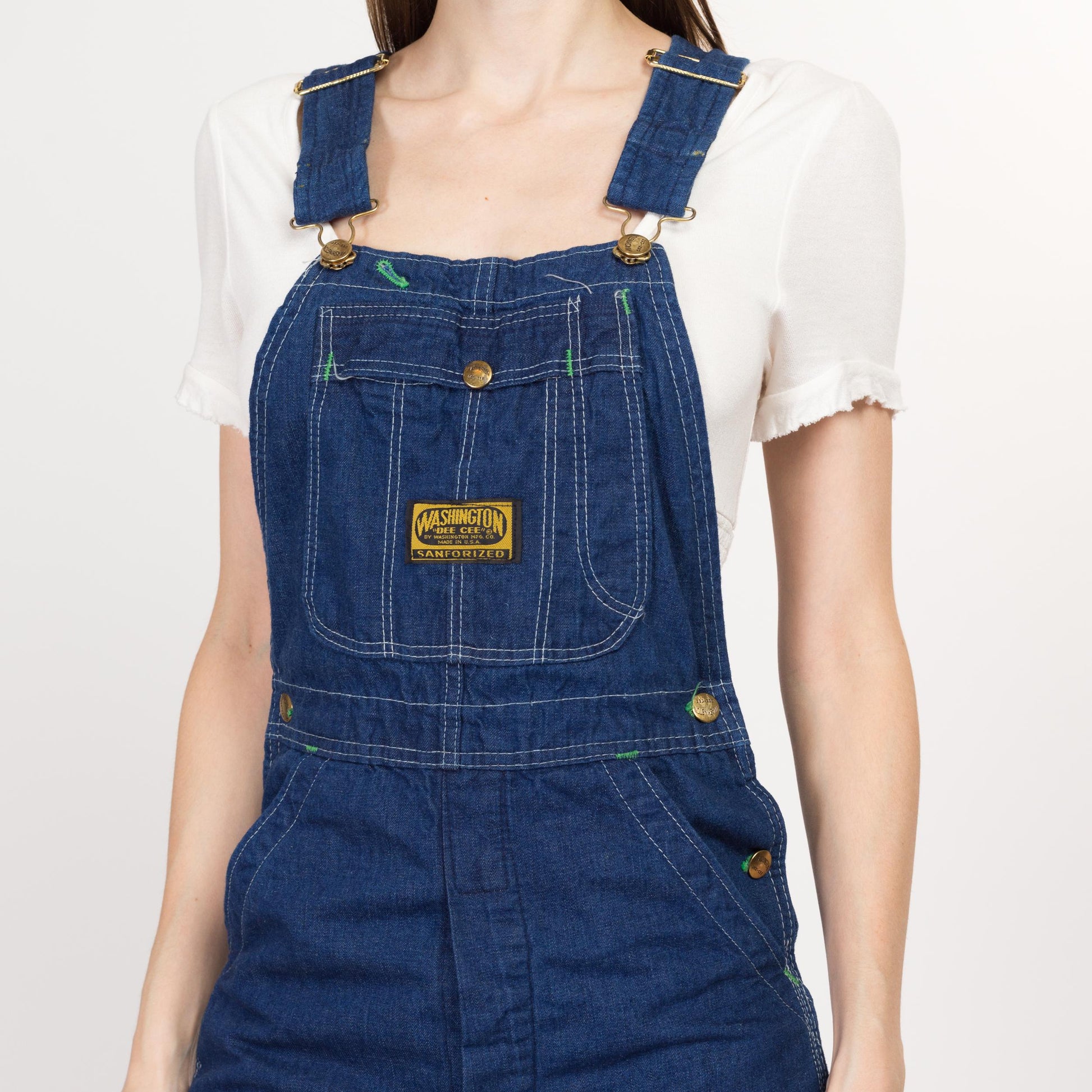 XS 60s 70s Washington Dee Cee Dark Wash Denim Overalls | Vintage Cotton Bib Overall Pants Retro Dungarees