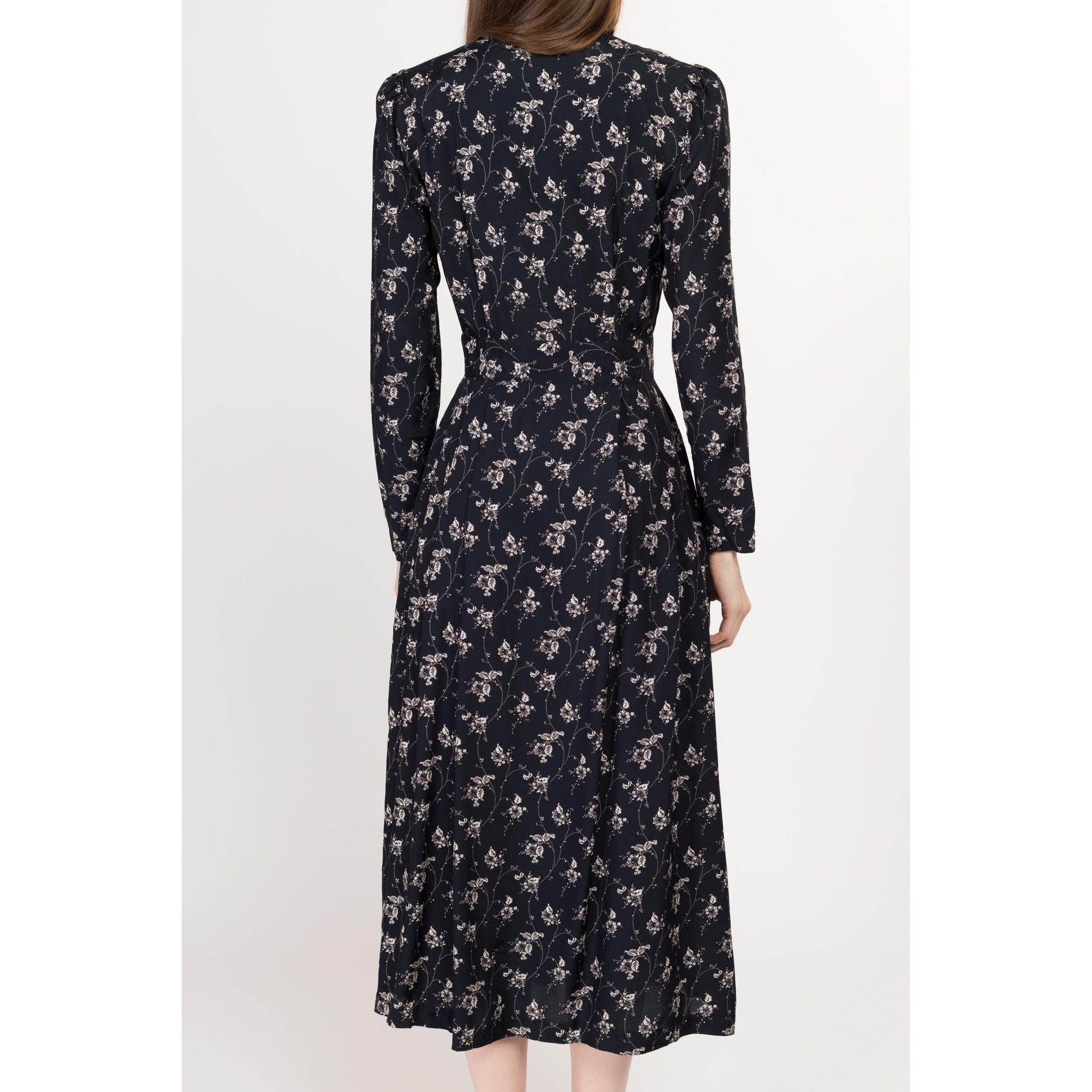 XS-Sm 90s Laura Ashley Black & White Floral Midi Dress Flying Apple Vintage XS-Sm 90s Laura Ashley Black & White Floral Midi Dress Flying Apple Vintage