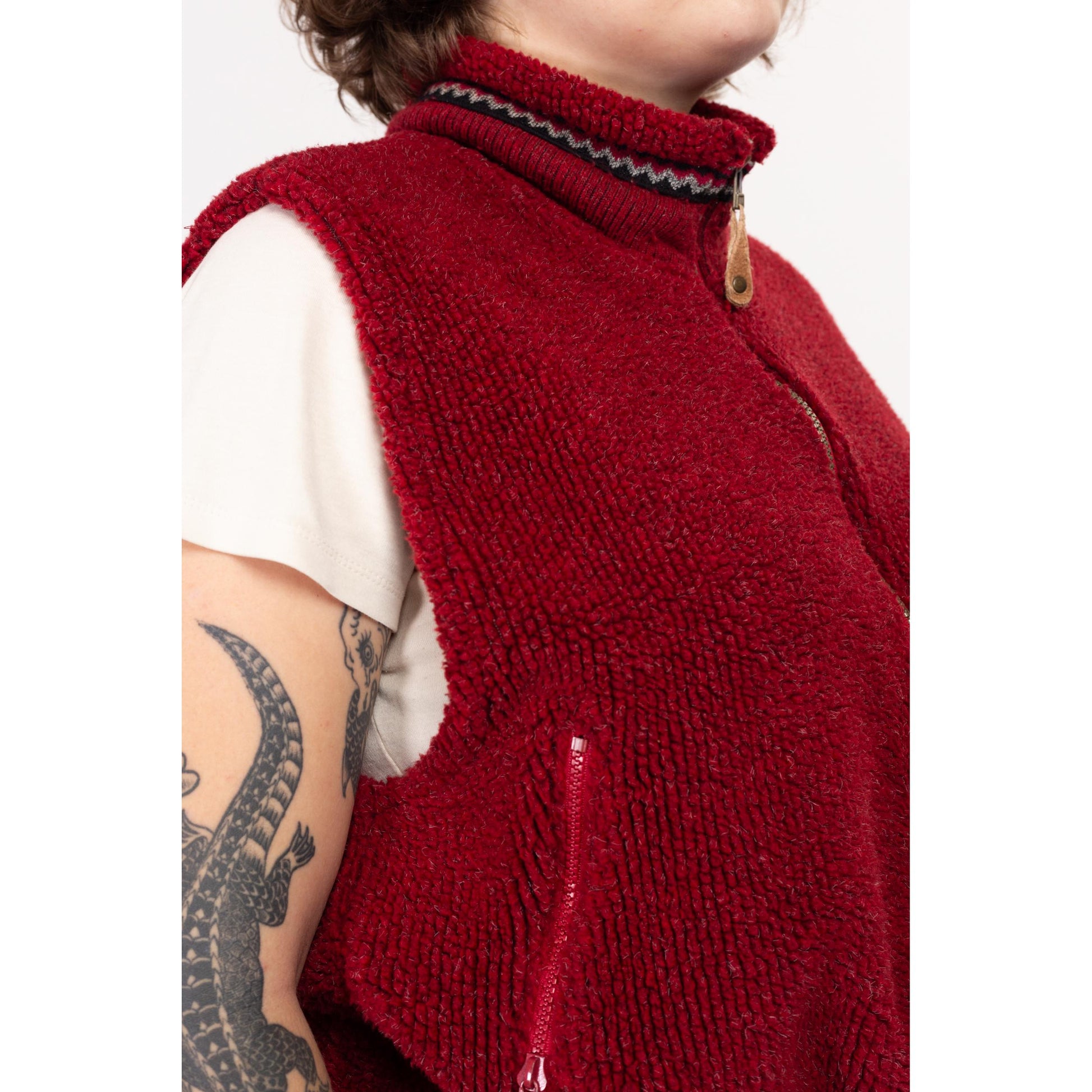 XL 90s Columbia Rust Red Fleece Vest | Vintage Drawstring Waist Zip Up Sleeveless Sweatshirt