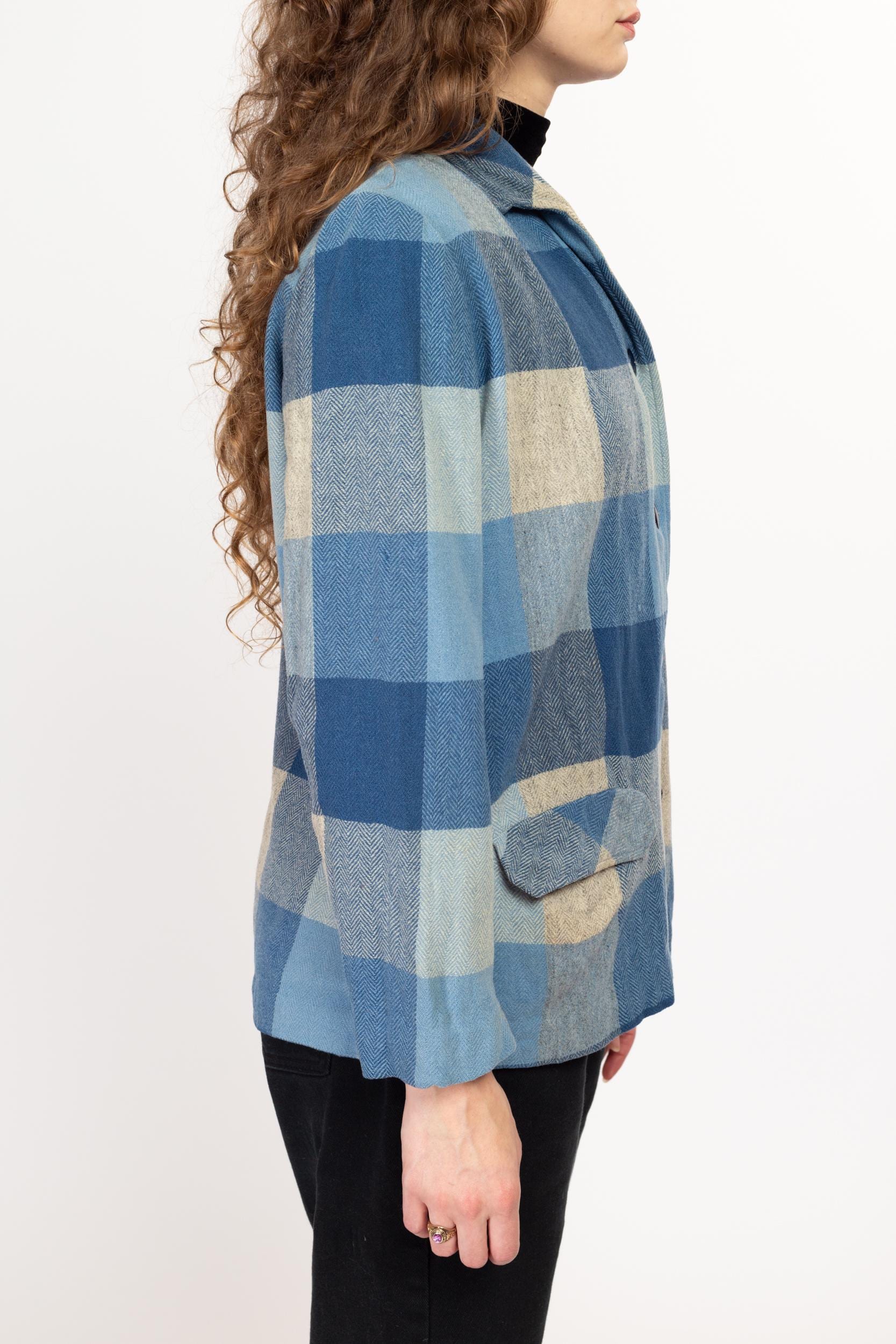 Large 40s 50s Pendleton 49er Blue Plaid Wool Shirt Jacket Flying Apple Vintage