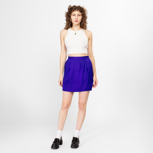 Sm-Med 90s Royal Purple Paisley Print Jacquard Mini Skirt | Vintage High Waisted Retro Fitted Pencil Skirt