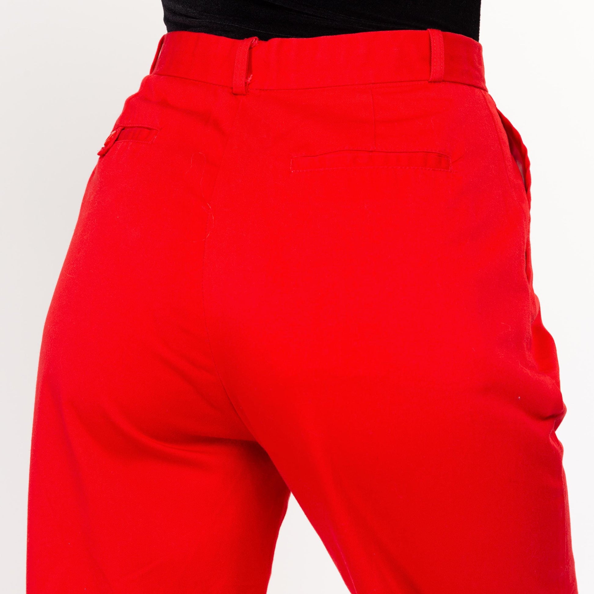 Small 80s Red High Waisted Straight Leg Trousers 26.5" | Vintage Pleated Cropped Ankle Pants