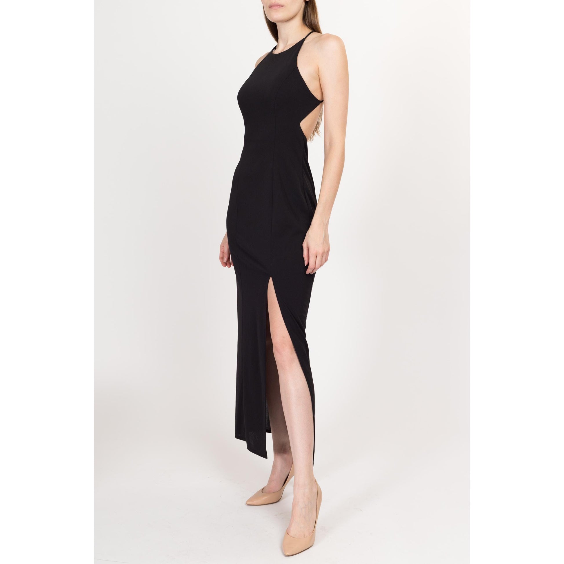 Small 90s Black Strappy Backless Maxi Dress Flying Apple Vintage Small 90s Black Strappy Backless Maxi Dress Flying Apple Vintage