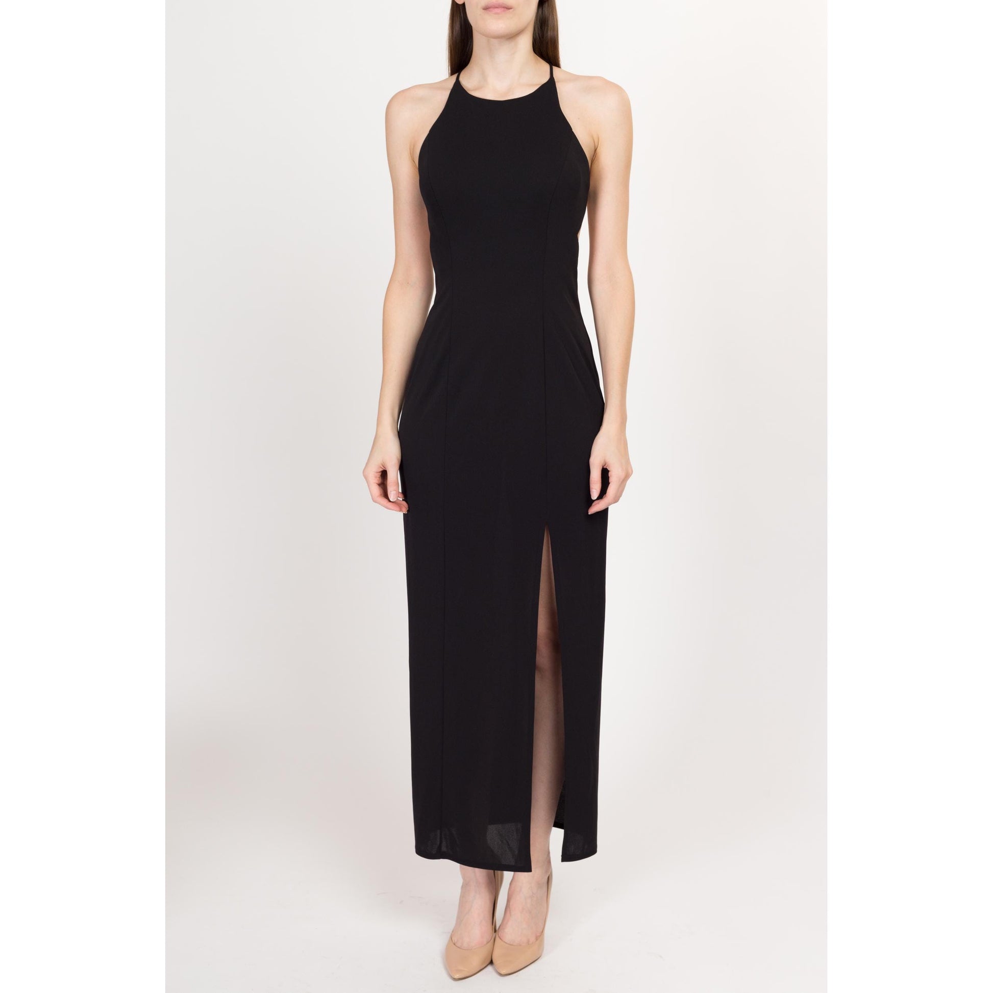 Small 90s Black Strappy Backless Maxi Dress  Flying Apple Vintage
