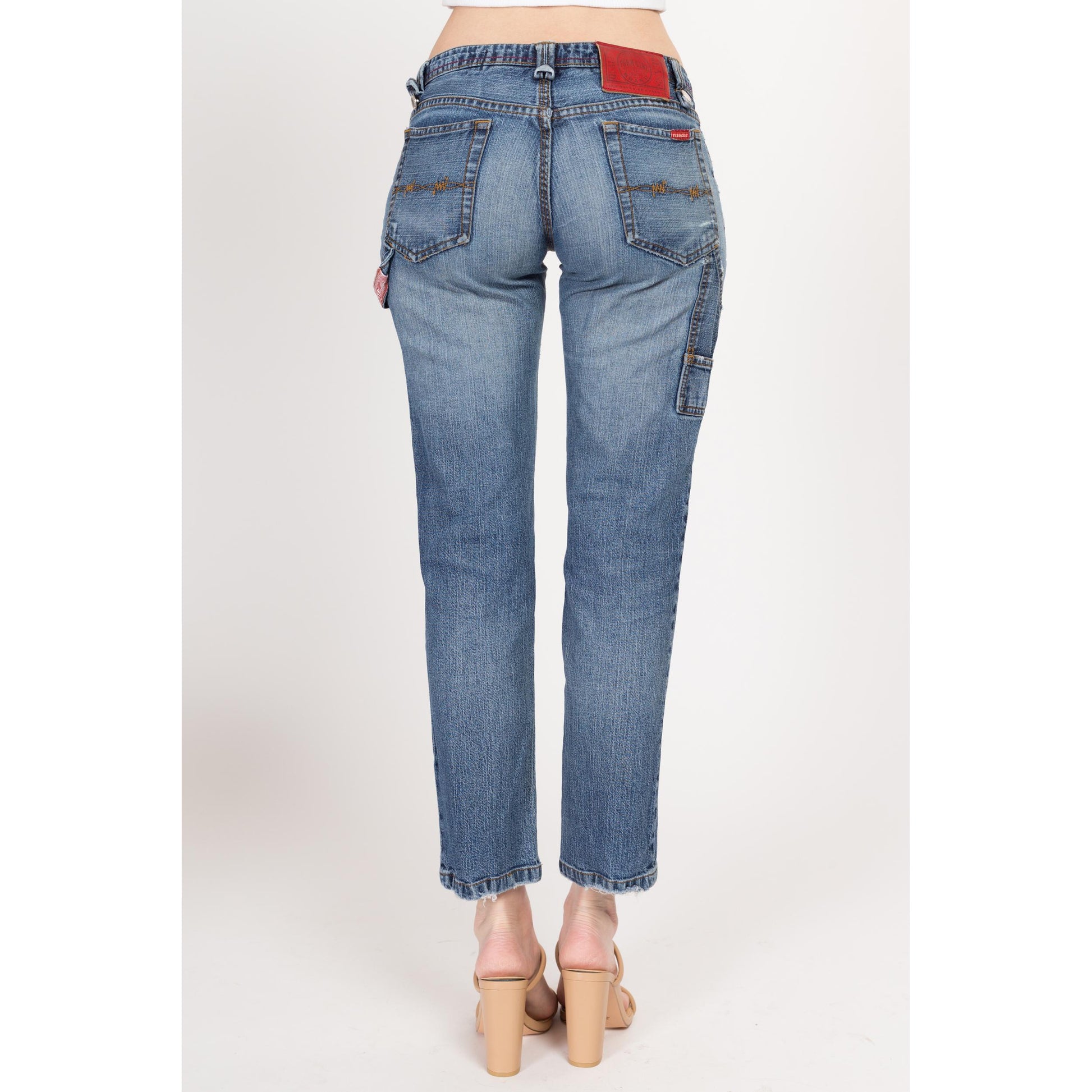 XS Y2K Low Rise Cargo Skinny Jeans | Vintage 2000s Stretch Denim Ankle Length Jeans