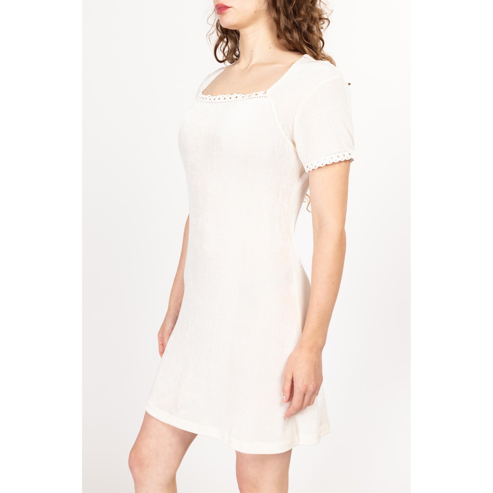 slinky mini dress Medium 90s White Square Neck Slinky Mini Dress Flying Apple Vintage slinky mini dress Medium 90s White Square Neck Slinky Mini Dress Flying Apple Vintage