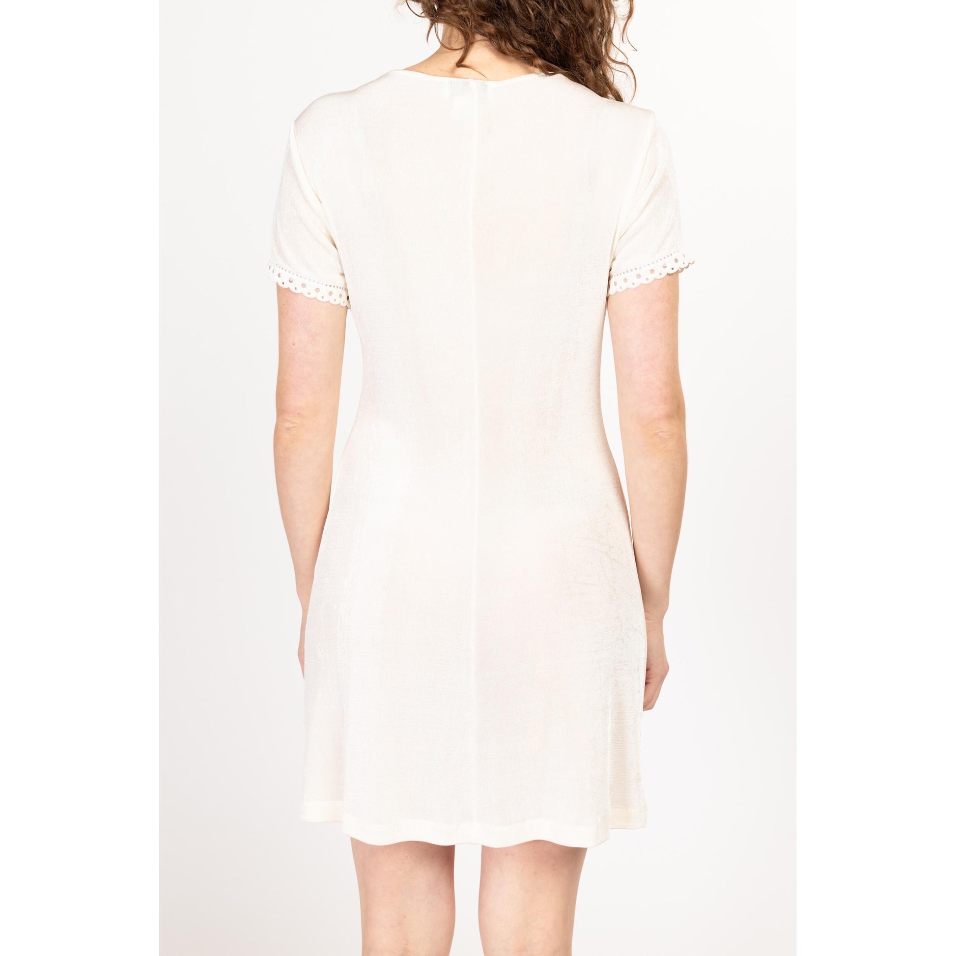 Medium 90s White Square Neck Slinky Mini Dress Flying Apple Vintage Medium 90s White Square Neck Slinky Mini Dress Flying Apple Vintage