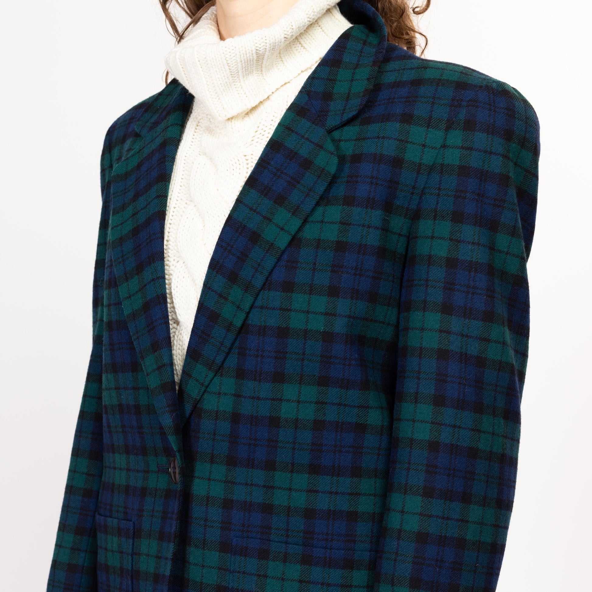 Medium 80s Pendleton Black Watch Tartan Wool Jacket & Midi Skirt Set Size 8 | Vintage Green Navy Blue Plaid Matching Two Piece Blazer Suit