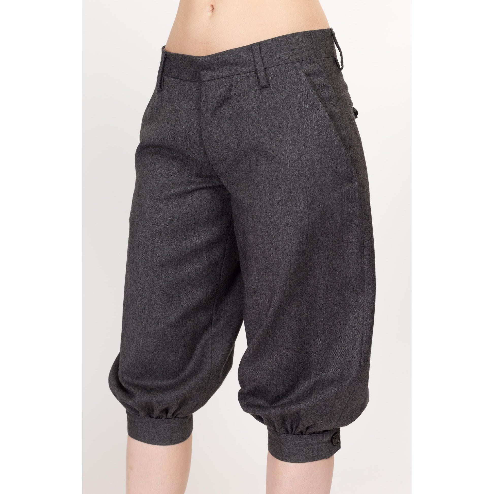 XS Y2K DSquared Grey Wool Cropped Trousers | Vintage 2000s Low Rise Knickerbocker Dress Pants