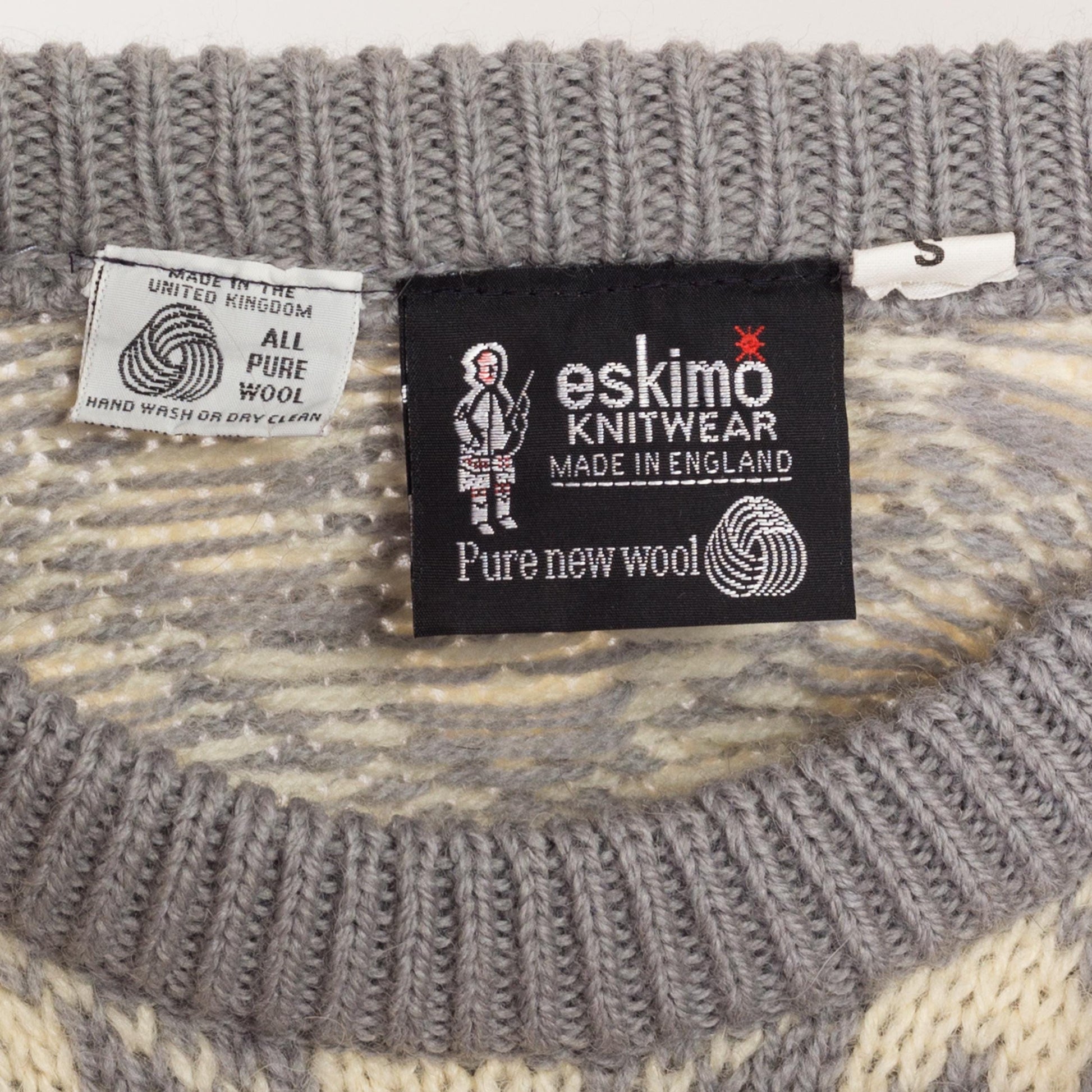XS 80s Grey & Cream Fair Isle Wool Cable Knit Sweater | Vintage Made In England Nordic Pullover Jumper