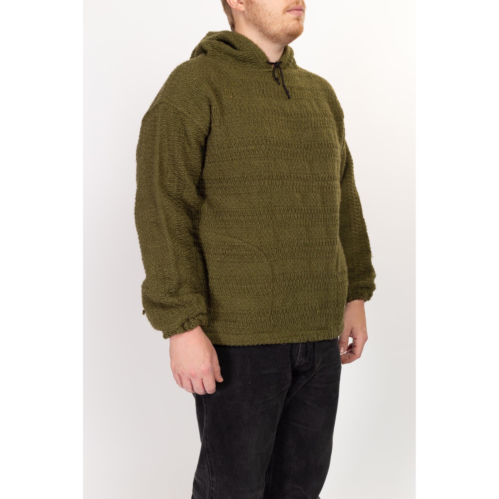 XL 90s Earth Ragz Olive Green Knit Baja Hoodie | Vintage Hooded Drug Rug Sweater