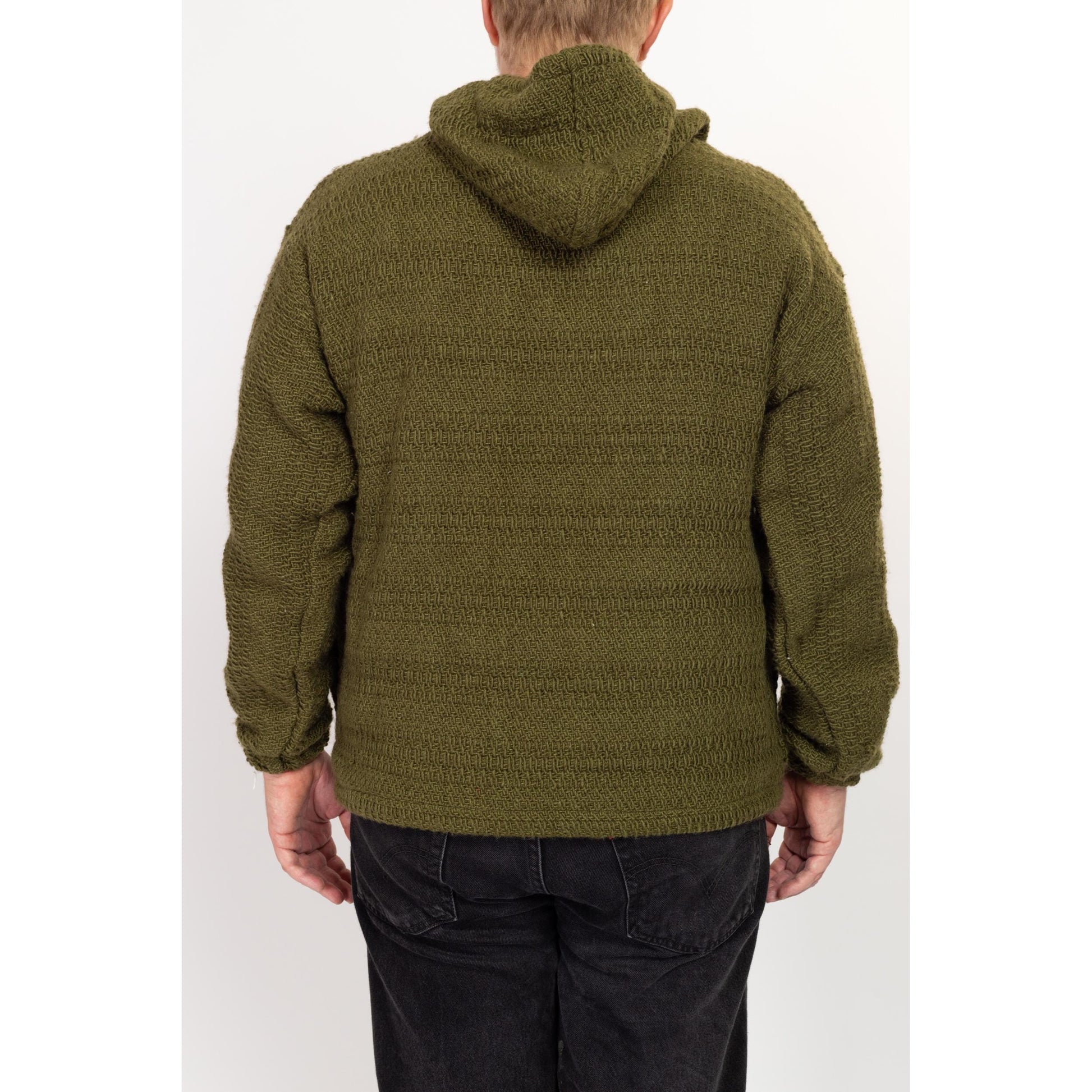 XL 90s Earth Ragz Olive Green Knit Baja Hoodie | Vintage Hooded Drug Rug Sweater