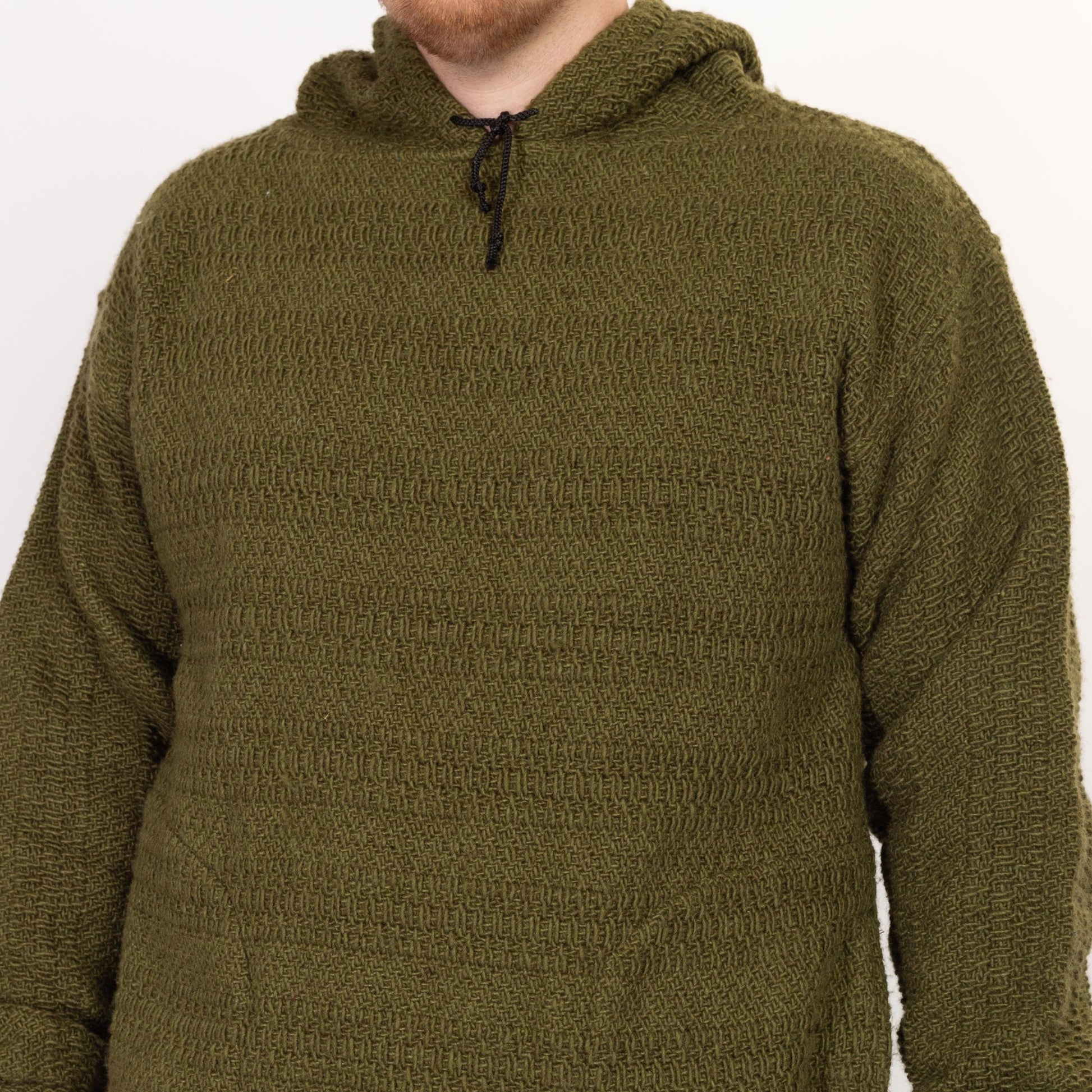 XL 90s Earth Ragz Olive Green Knit Baja Hoodie | Vintage Hooded Drug Rug Sweater