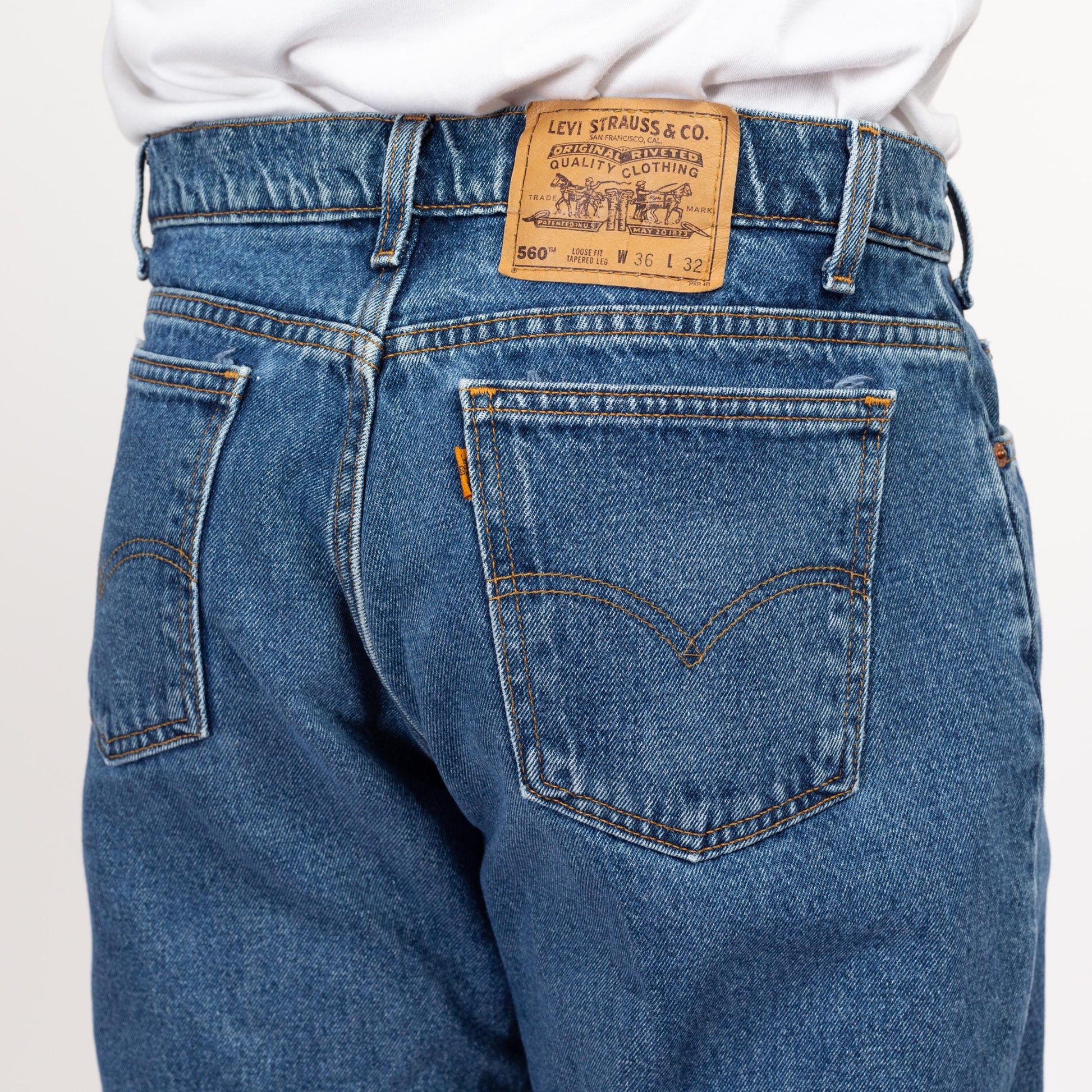 36x29 90s Levis 560 Made In USA Loose Fit Jeans | Vintage Medium Wash Denim Tapered Leg Dad Jeans