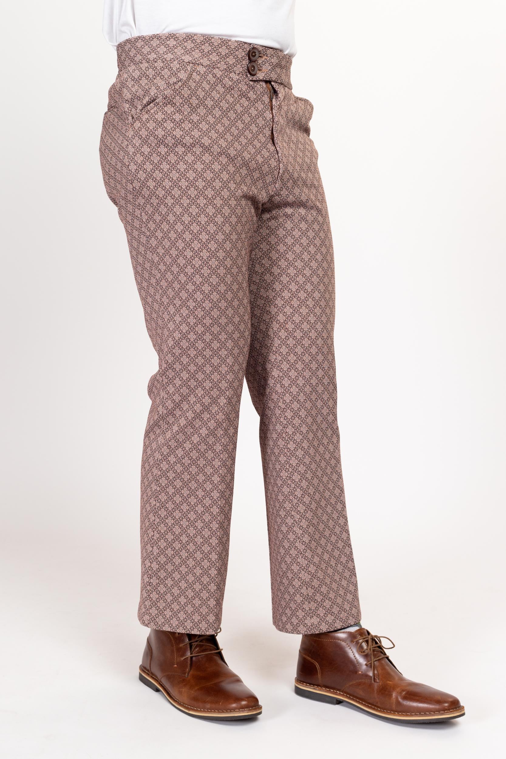 34x29 70s Rose Pink Argyle Trousers | Retro Vintage Bootcut Leg Polyester Pants