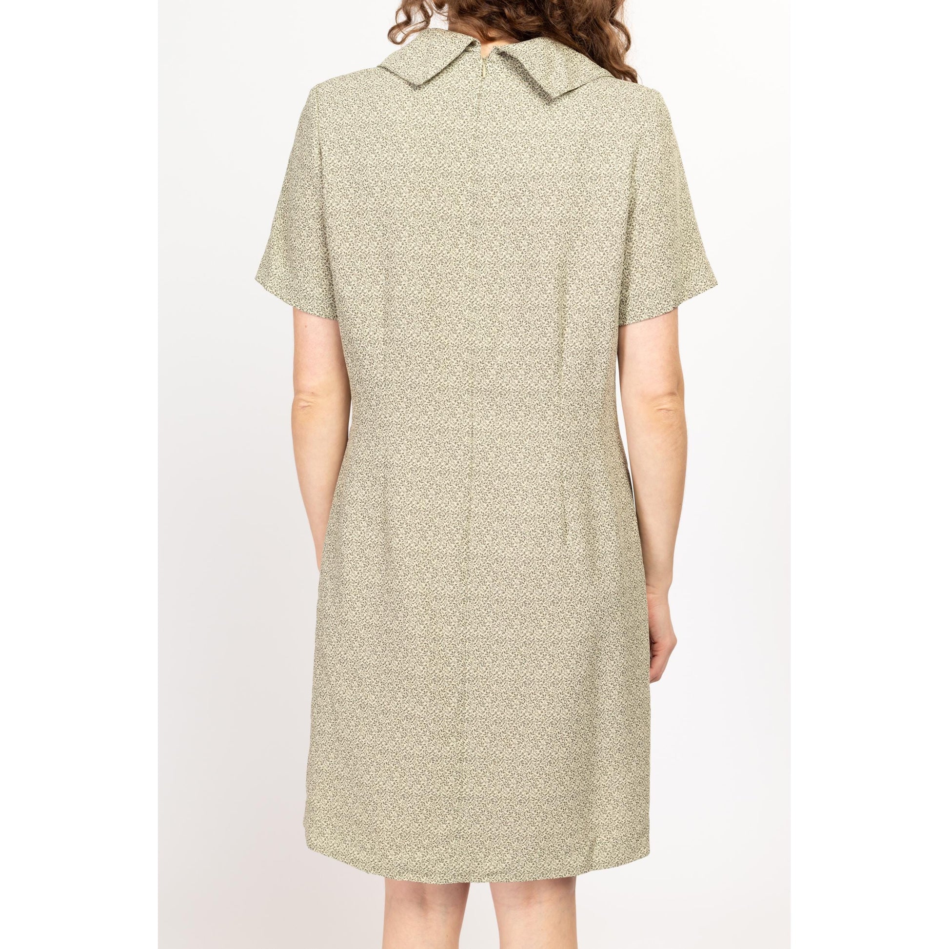Medium 90s Sage Green Vine Print Mini Grunge Dress Size 10 | Vintage Button Up Short Sleeve Boho A Line Shirtdress
