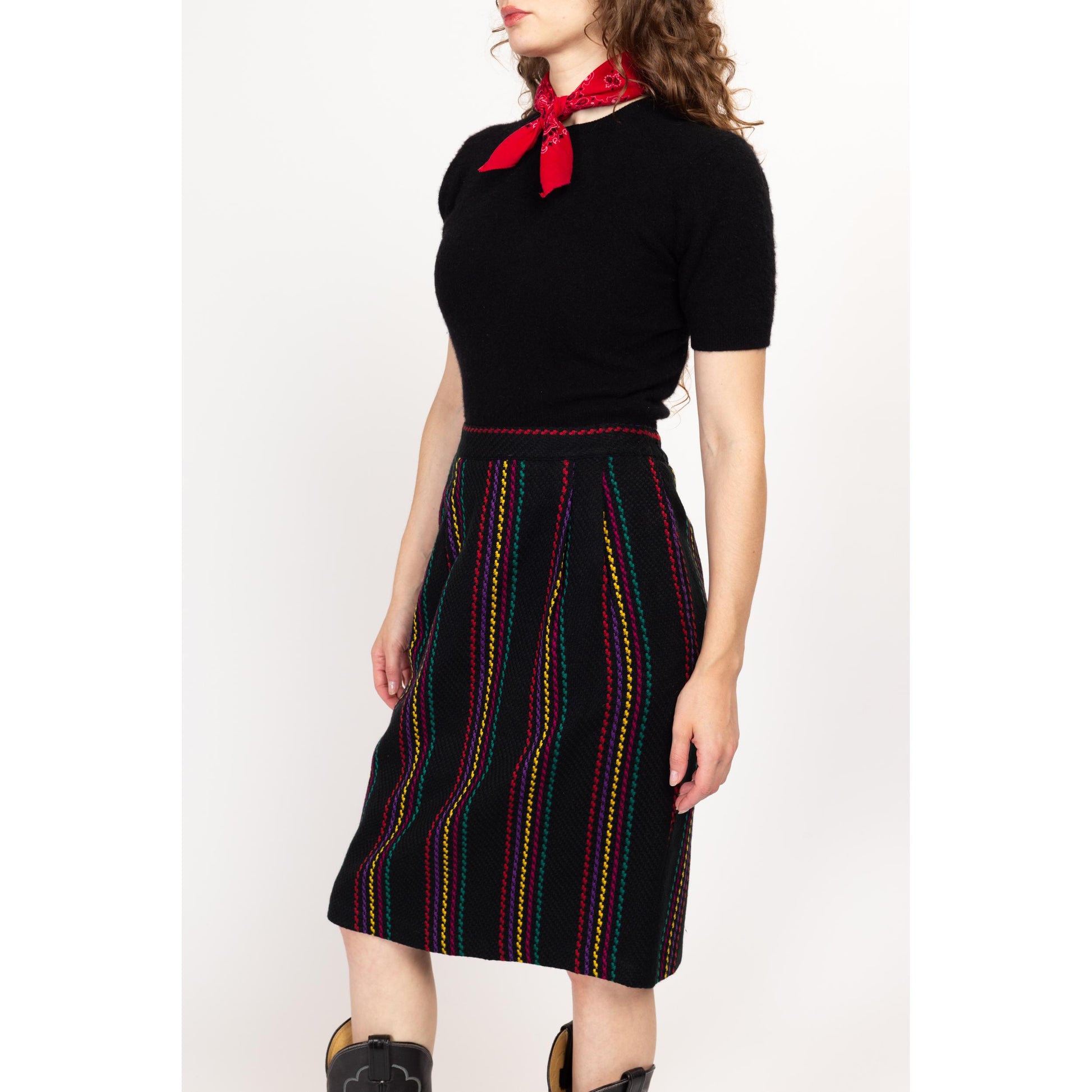 Medium 80s Black Rainbow Striped Knit Midi Skirt – Flying Apple
