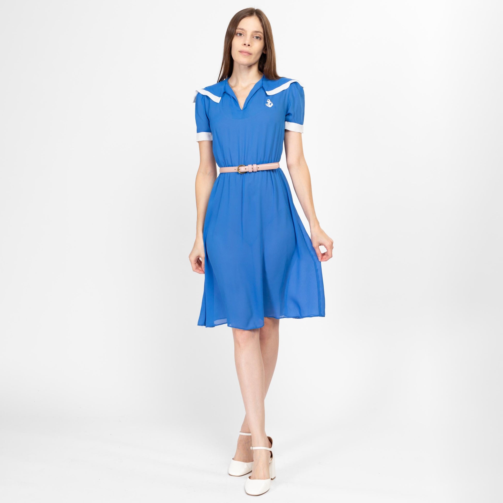 70s Blue Nautical Anchor Applique Mini Dress - Extra Small 70s Blue Nautical Anchor Applique Mini Dress - Extra Small