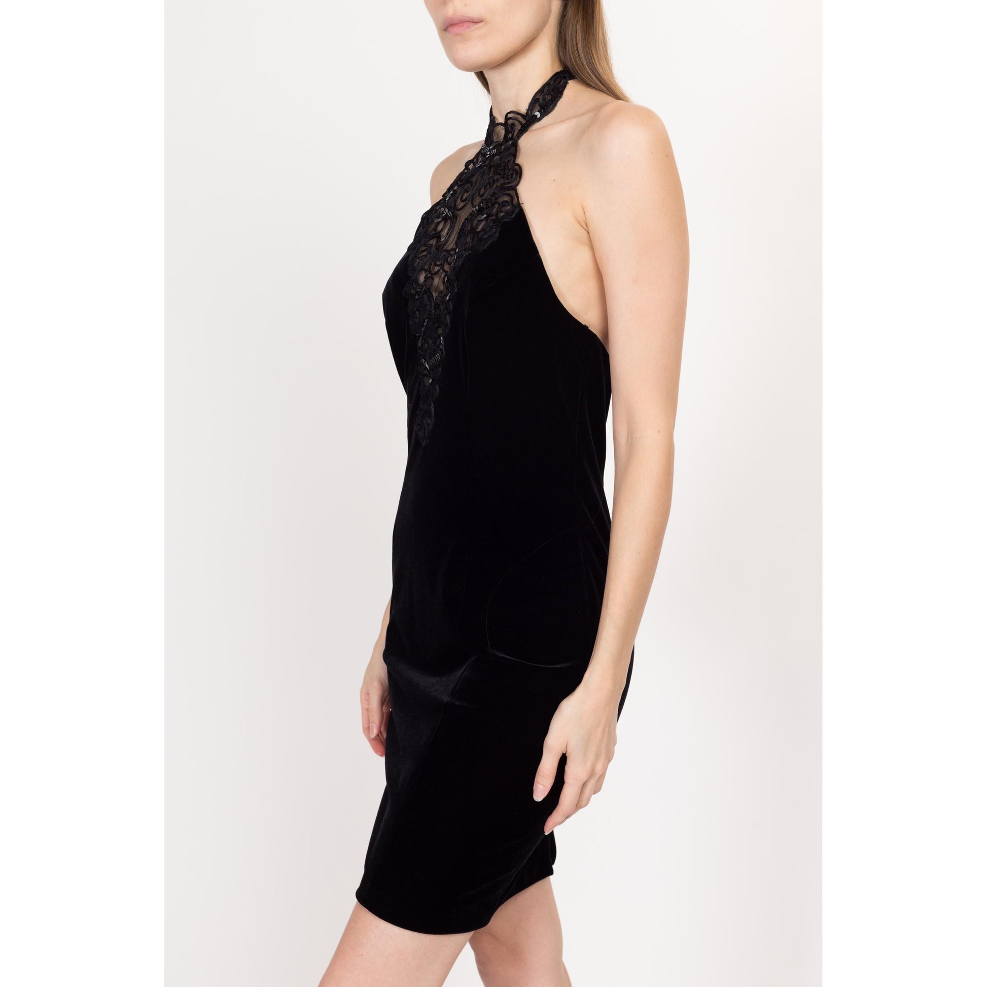 Small 80s Black Velvet Lace Choker Party Dress – Flying Apple Vintage Small 80s Black Velvet Lace Choker Party Dress – Flying Apple Vintage
