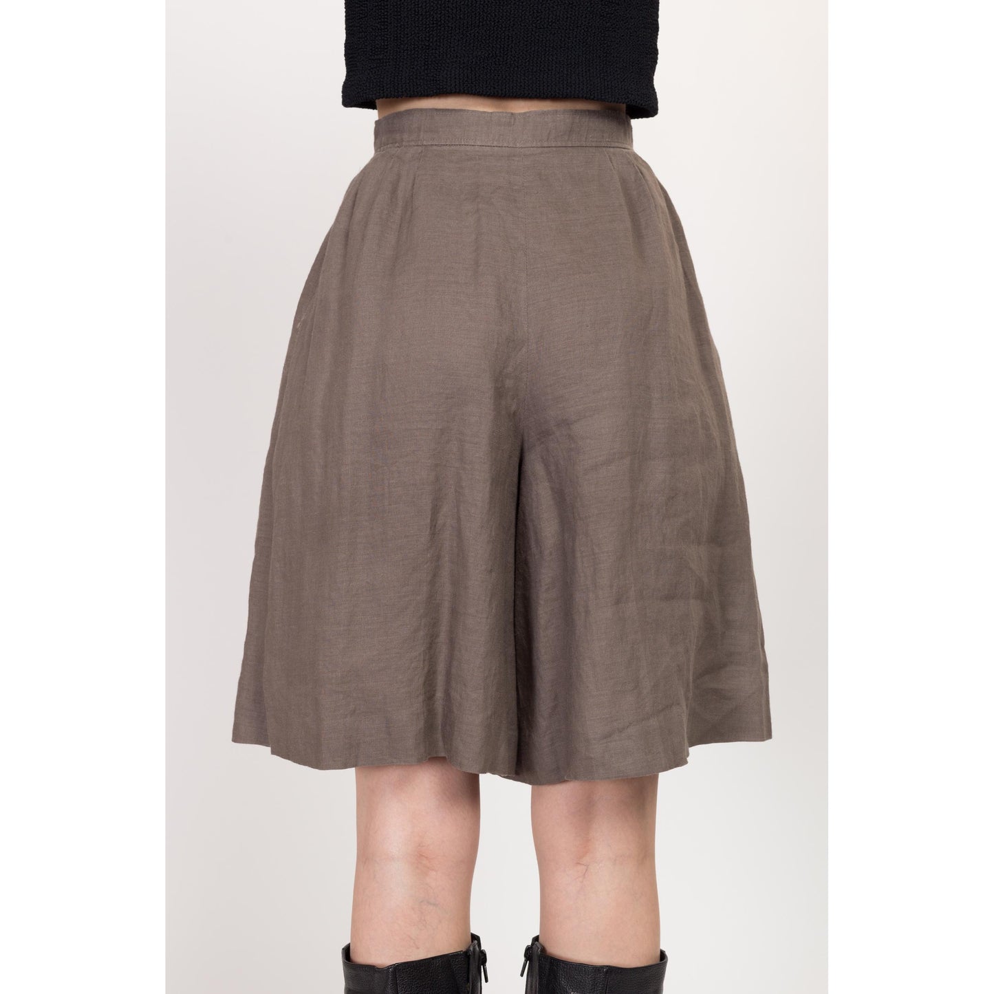 XS 80s Taupe Linen Pleated Shorts 24" | Vintage High Waist Wide Leg Casual Shorts