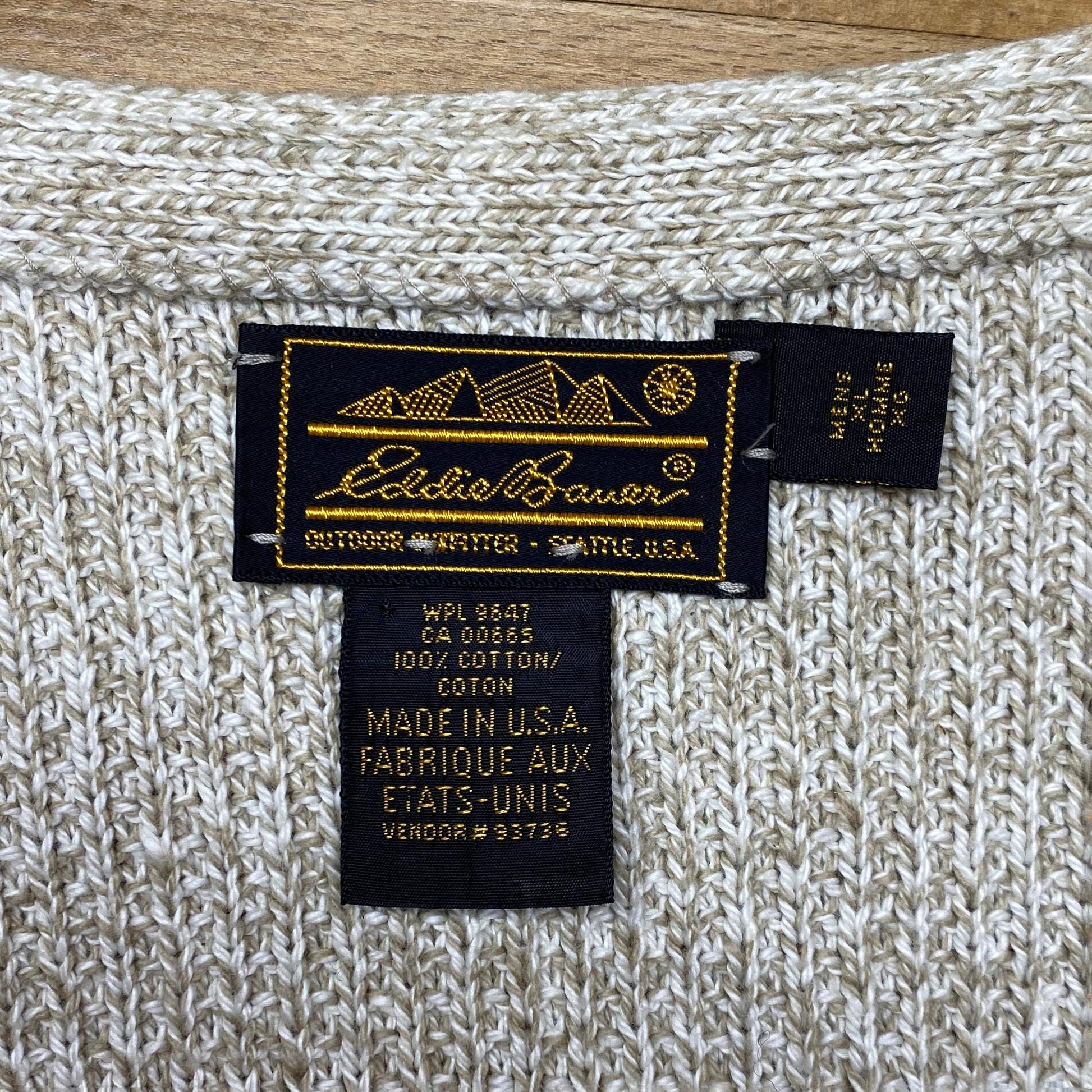 XL 90s Eddie Bauer Oatmeal Cotton Waffle Knit Sweater Vest | Vintage Sleeveless Button Up V Neck Top