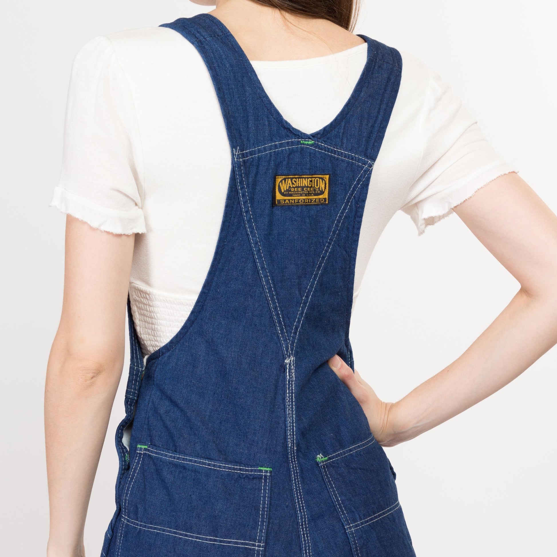 XS 60s 70s Washington Dee Cee Dark Wash Denim Overalls | Vintage Cotton Bib Overall Pants Retro Dungarees