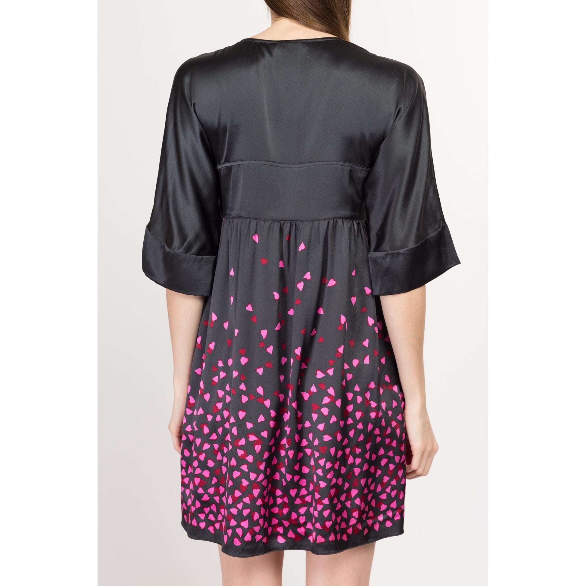 y2k babydoll dress Chiffon Mini its fitted through the chest XS DKNY Silk Falling Hearts
