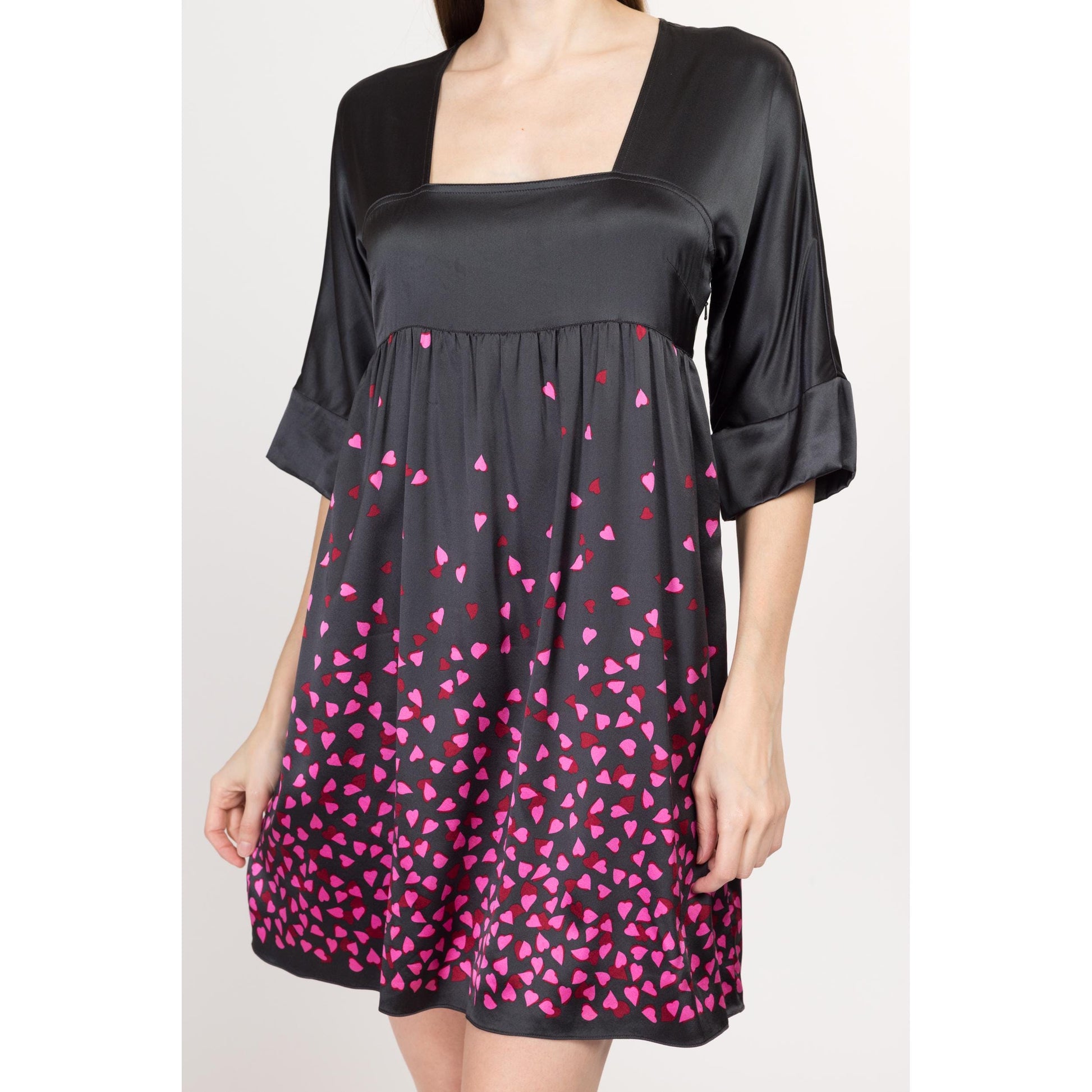 XS DKNY Silk Falling Hearts Babydoll Dress Flying Apple Vintage XS DKNY Silk Falling Hearts Babydoll Dress Flying Apple Vintage