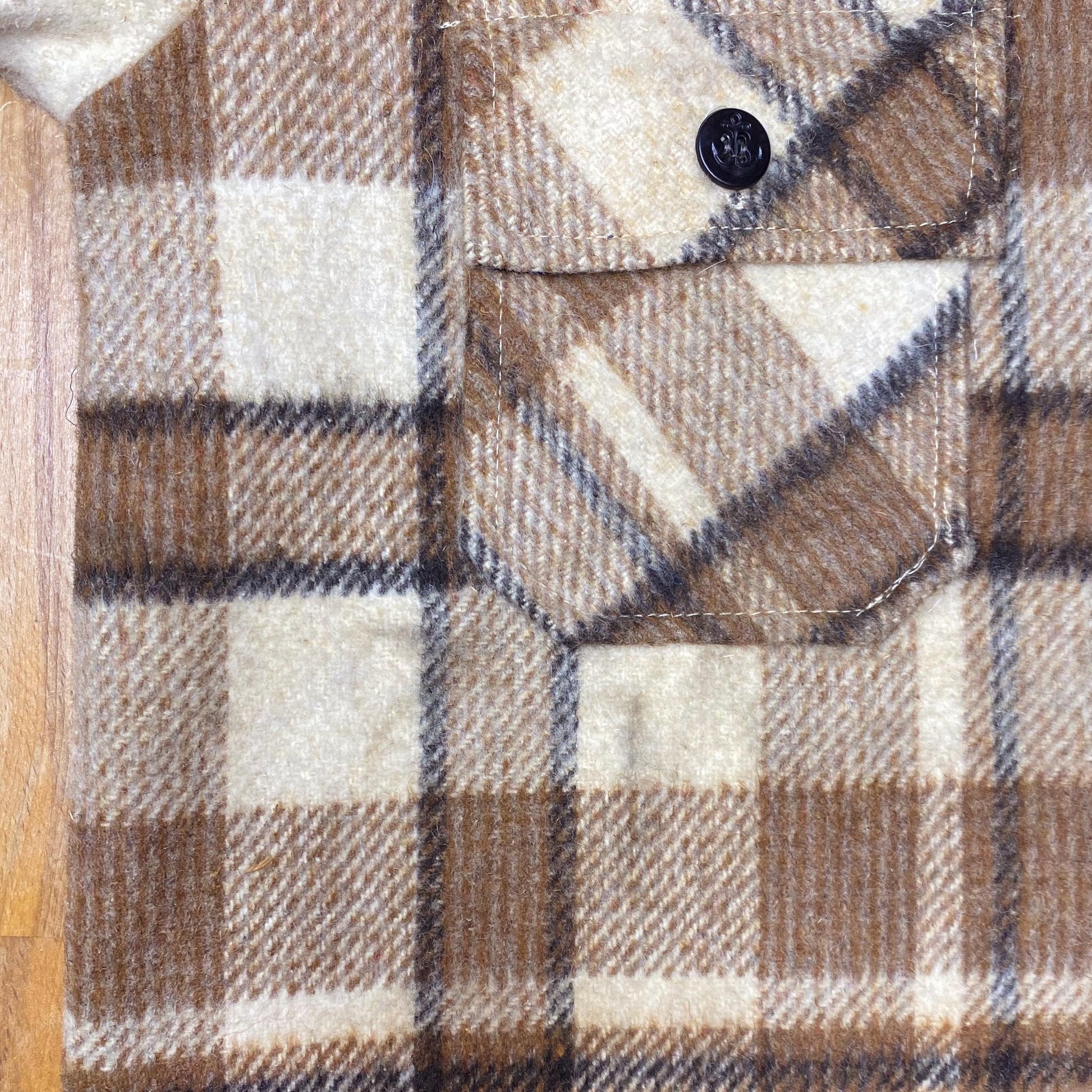 Petite XS 70s CPO Brown Plaid Wool Blend Overshirt | Vintage Button Up Shacket Lumberjack Shirt
