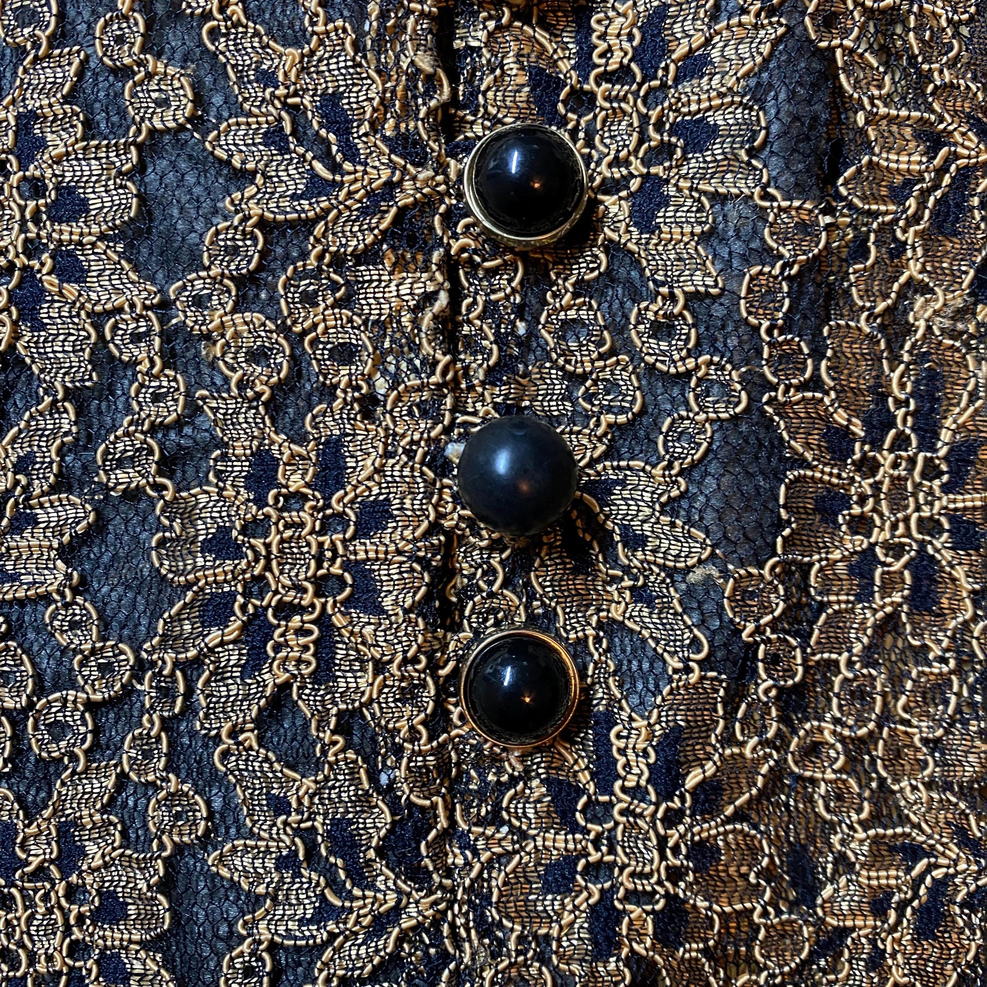Med-Lrg 80s Sheer Gold Floral Lace Midi Dress | Vintage Long Sleeve Button Front Grunge Dress