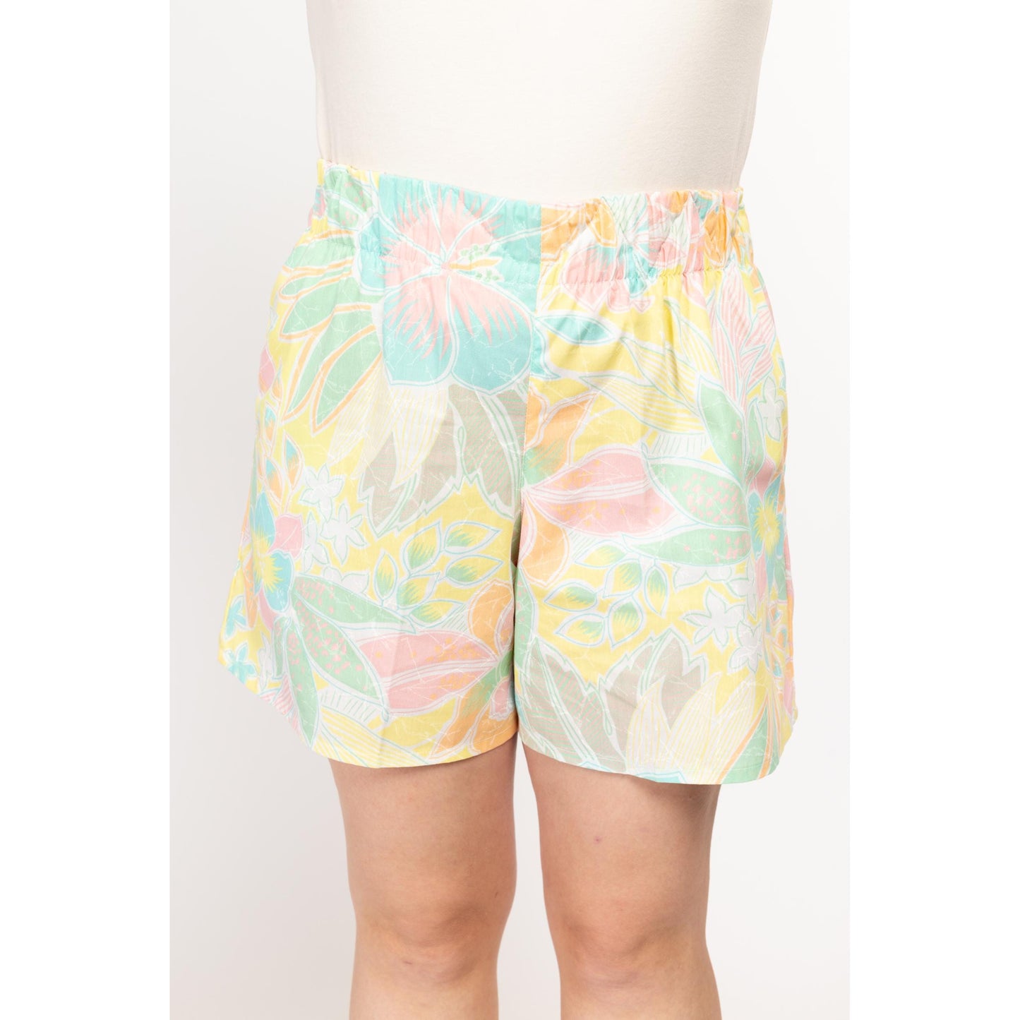 XL 90s Pastel Tropical Floral Lounge Shorts | Vintage Boho Elastic High Waist Wide Leg Casual Shorts
