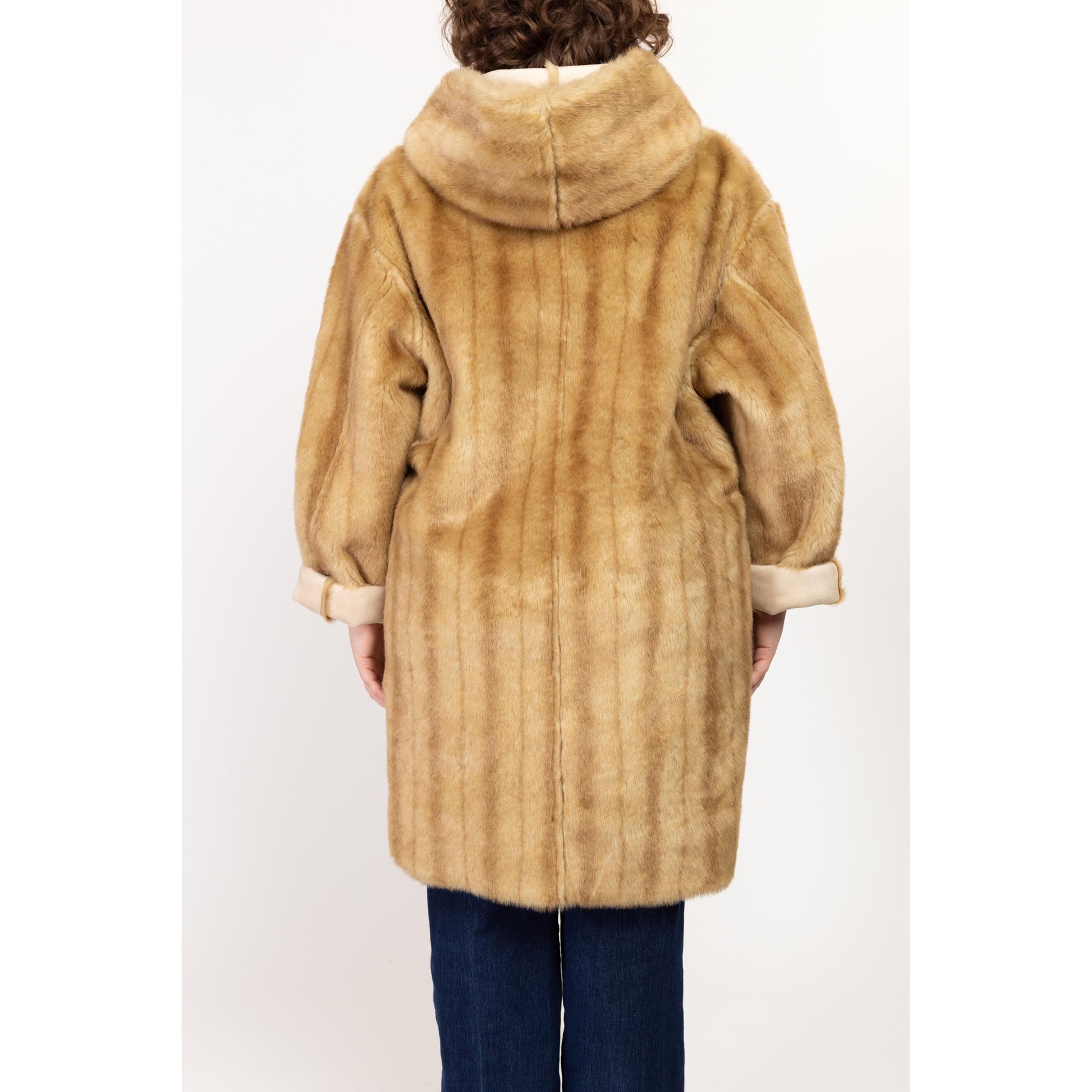 XL 90s Boho Reversible Faux Fur & Suede Coat | Vintage Jones New York Hooded Button Up Vegan Winter Coat