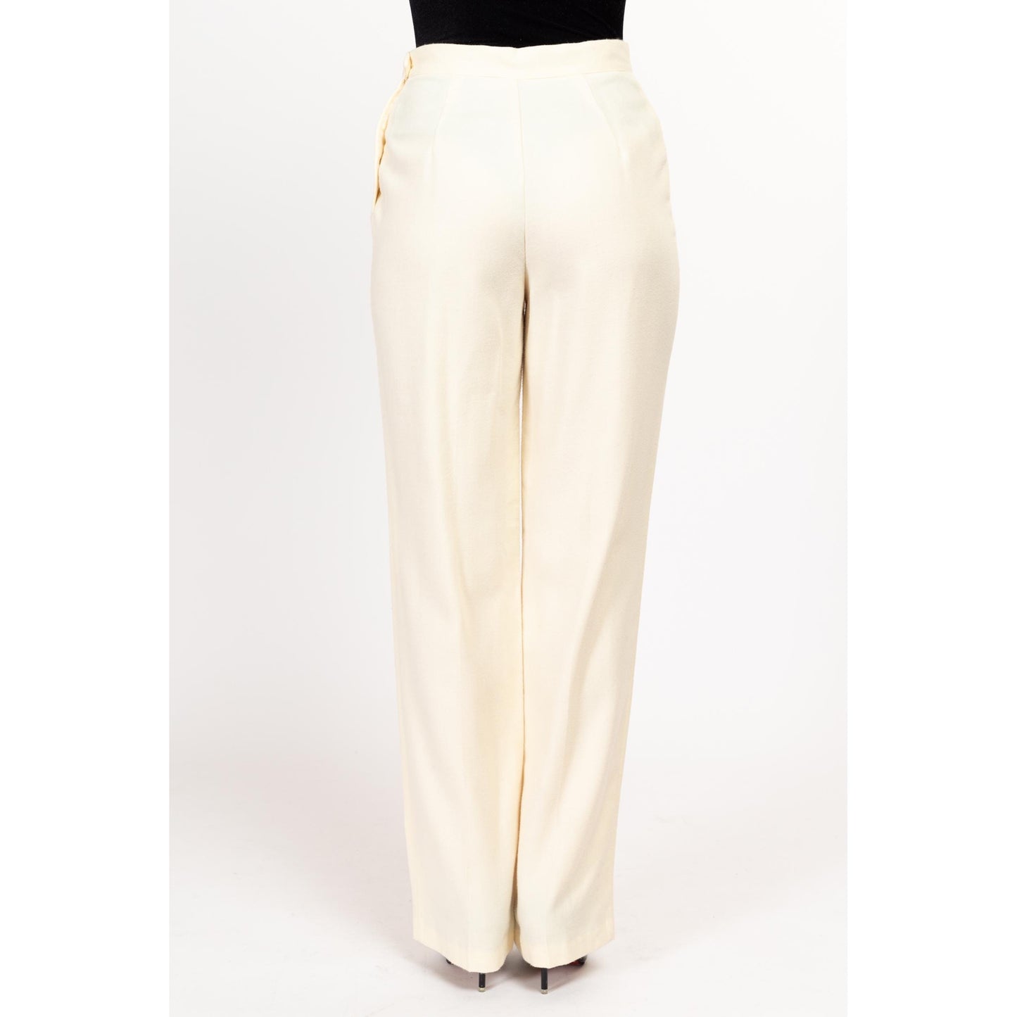 Medium 80s The Limited Cream Felt High Waisted Trousers 28" | Vintage Tapered Leg Side Button Pleated Pants