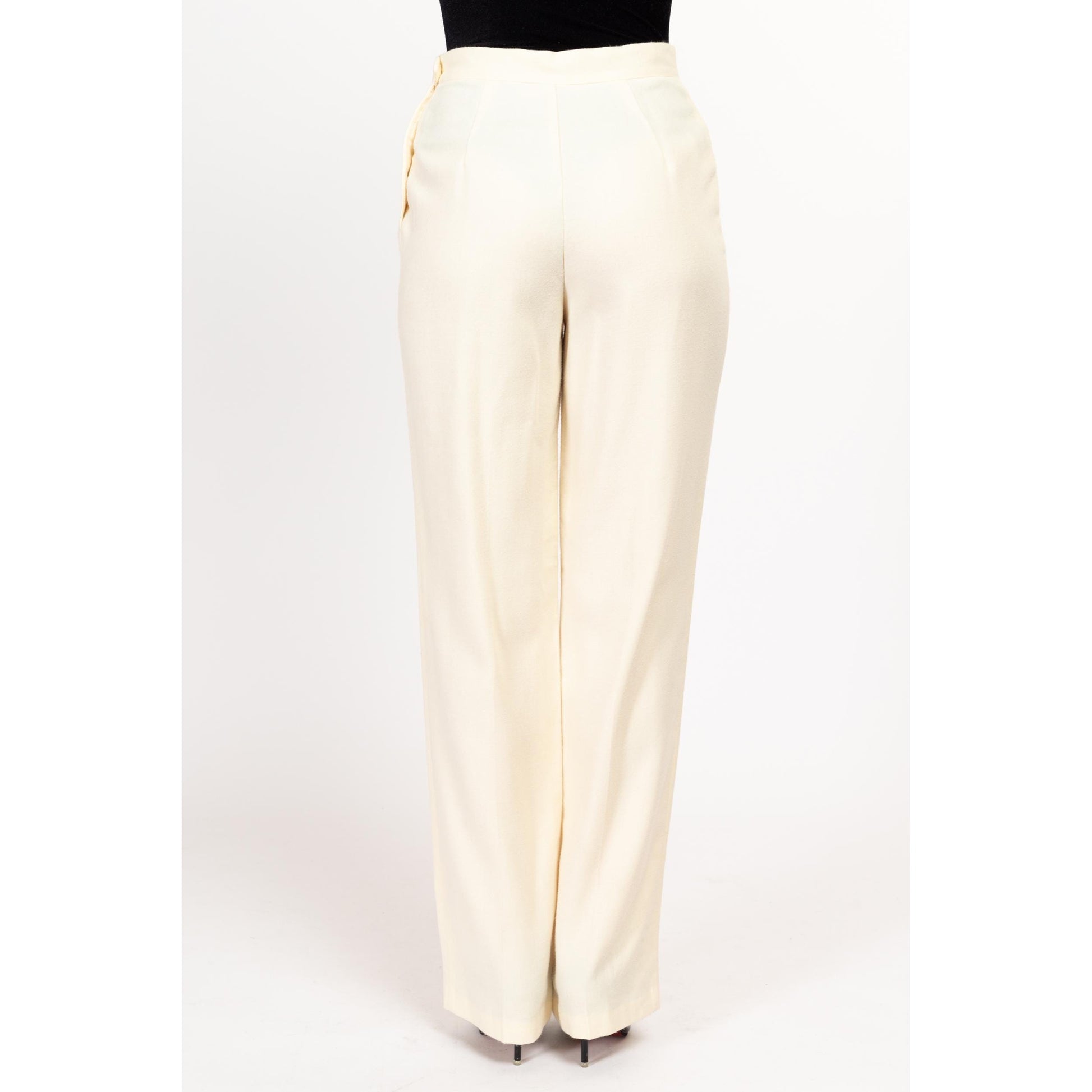 Medium 80s The Limited Cream Felt High Waisted Trousers 28" | Vintage Tapered Leg Side Button Pleated Pants